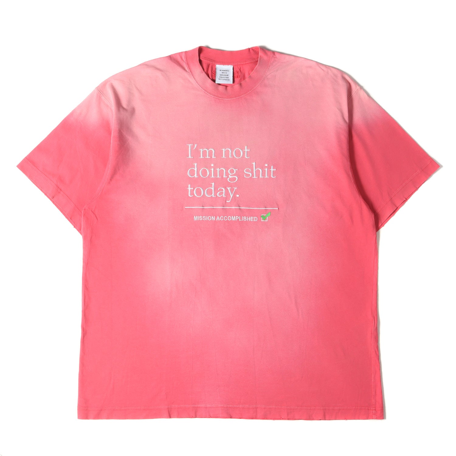 VETEMENTS (ヴェトモン) 23SS ダメージ加工 メッセージロゴ オーバーサイズ Tシャツ(Not Doing Shit Today  T-shirt) - ブランド古着の通販・買取 | BEEGLE by Boo-Bee