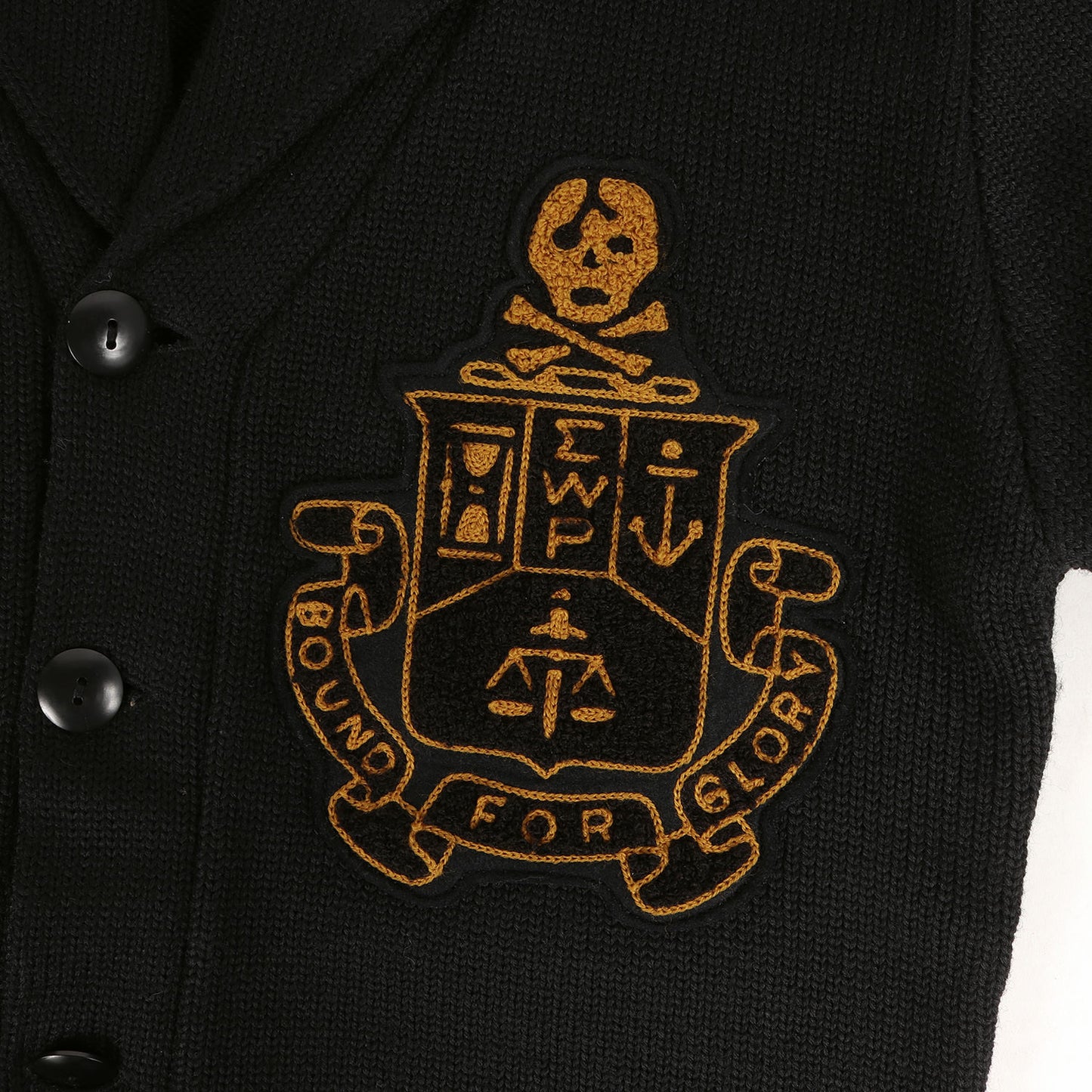 スカル ワッペン ショールカラー ウールニット カーディガン