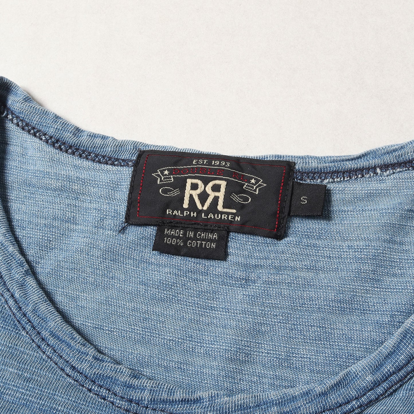 ヴィンテージ加工 インディゴ コットンスラブ 無地 ポケット Tシャツ