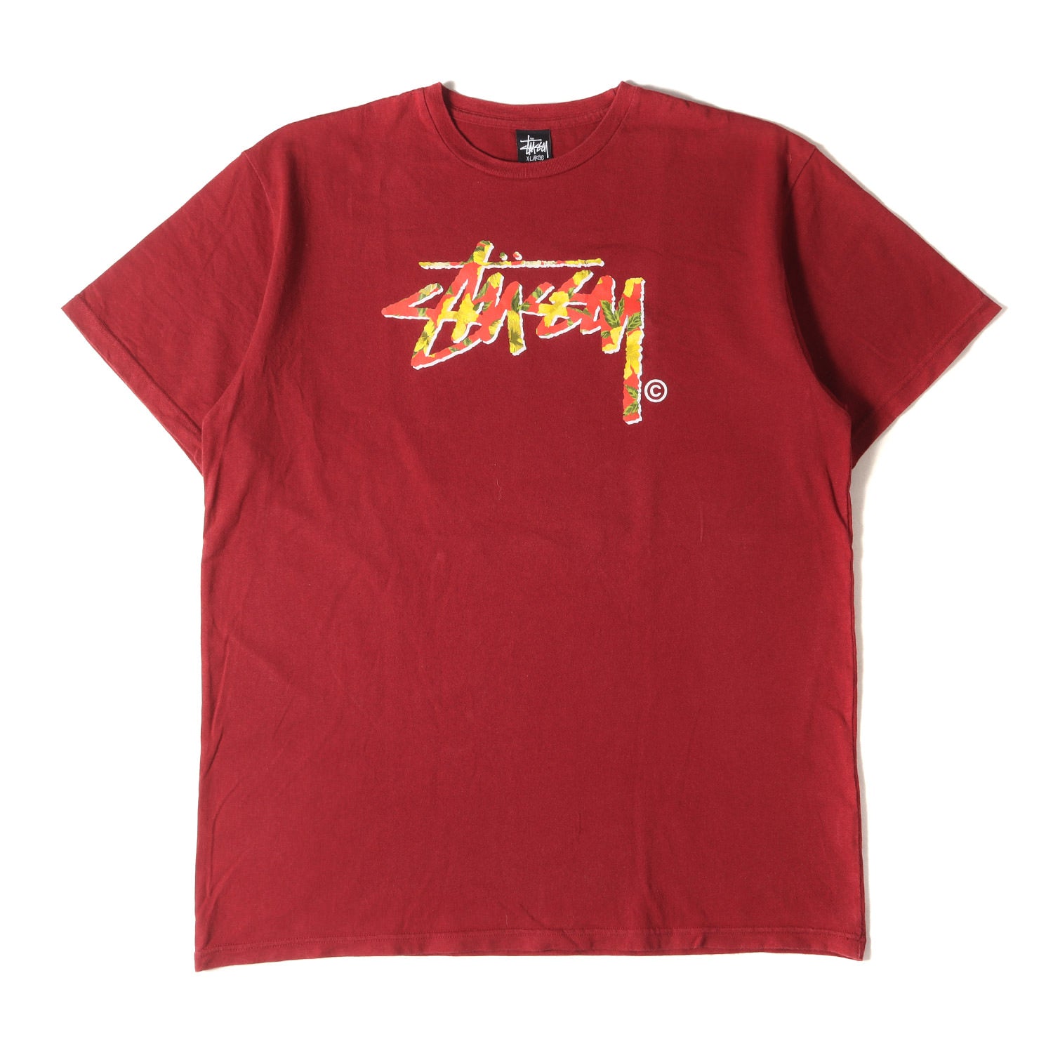 STUSSY (ステューシー) フラワー柄 ストックロゴ クルーネック Tシャツ 