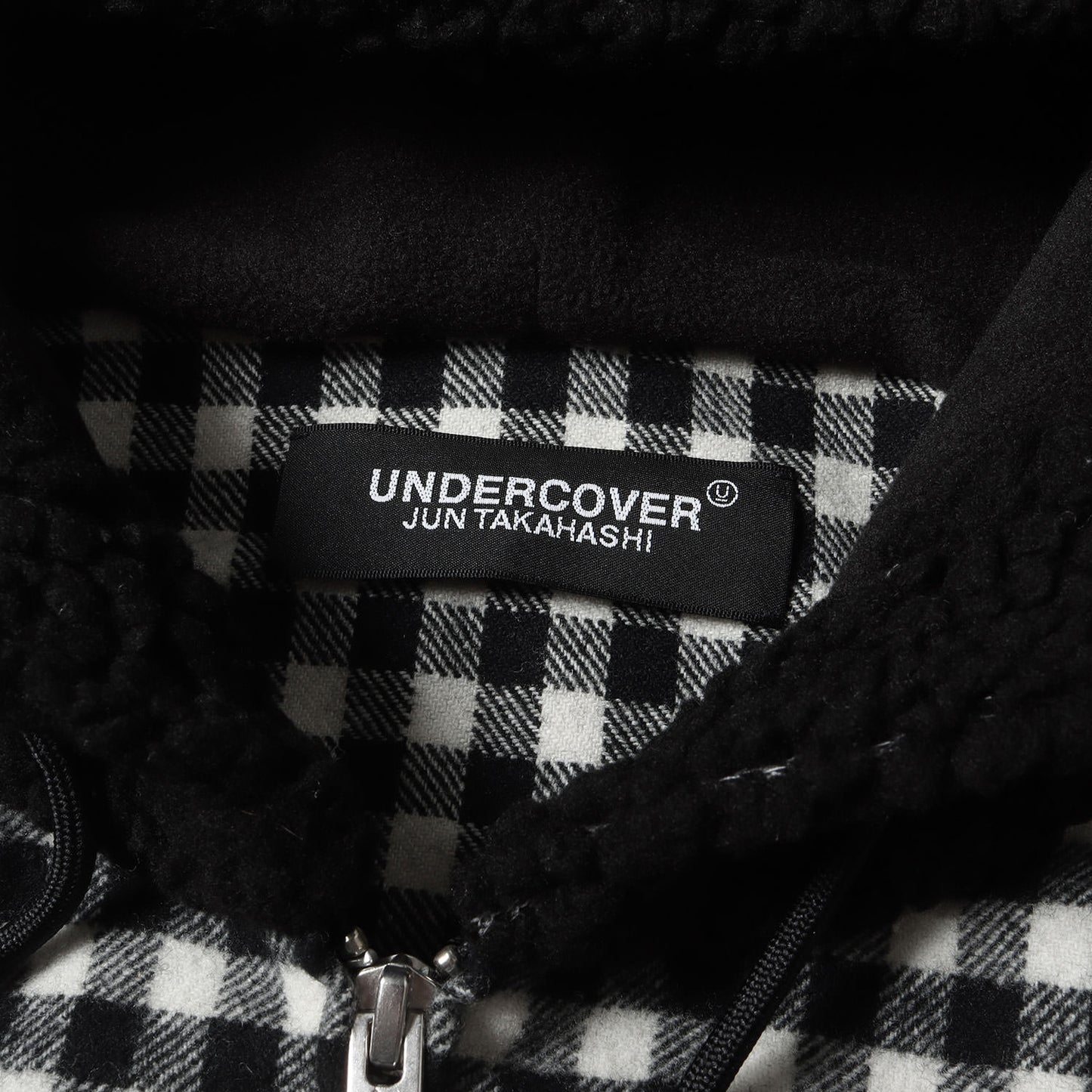 23AW ギンガムチェック ウールモッサ スウェット切替し ボアフード付き Gジャン / ジャケット