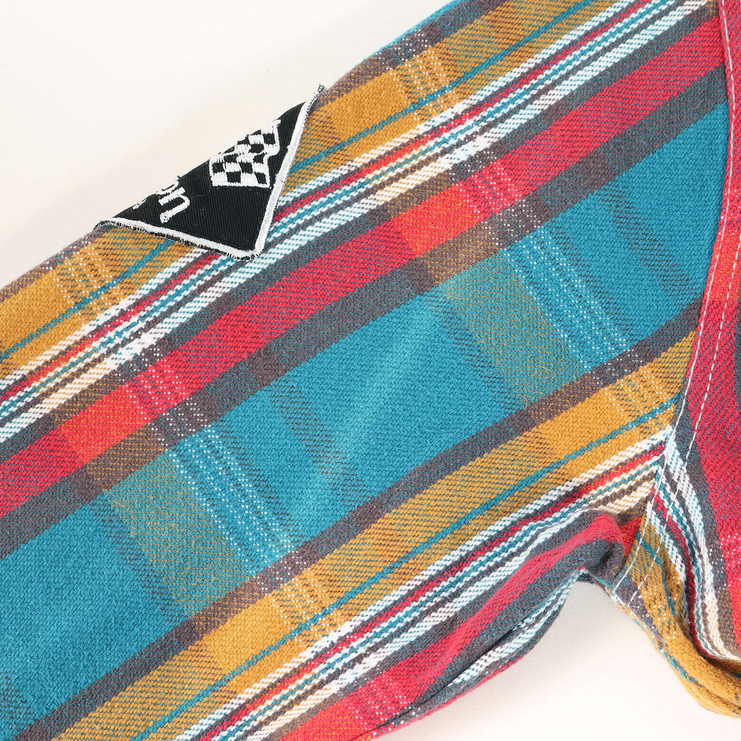 ワッペン付き スカル プリント ヘビー チェック フランネルシャツ