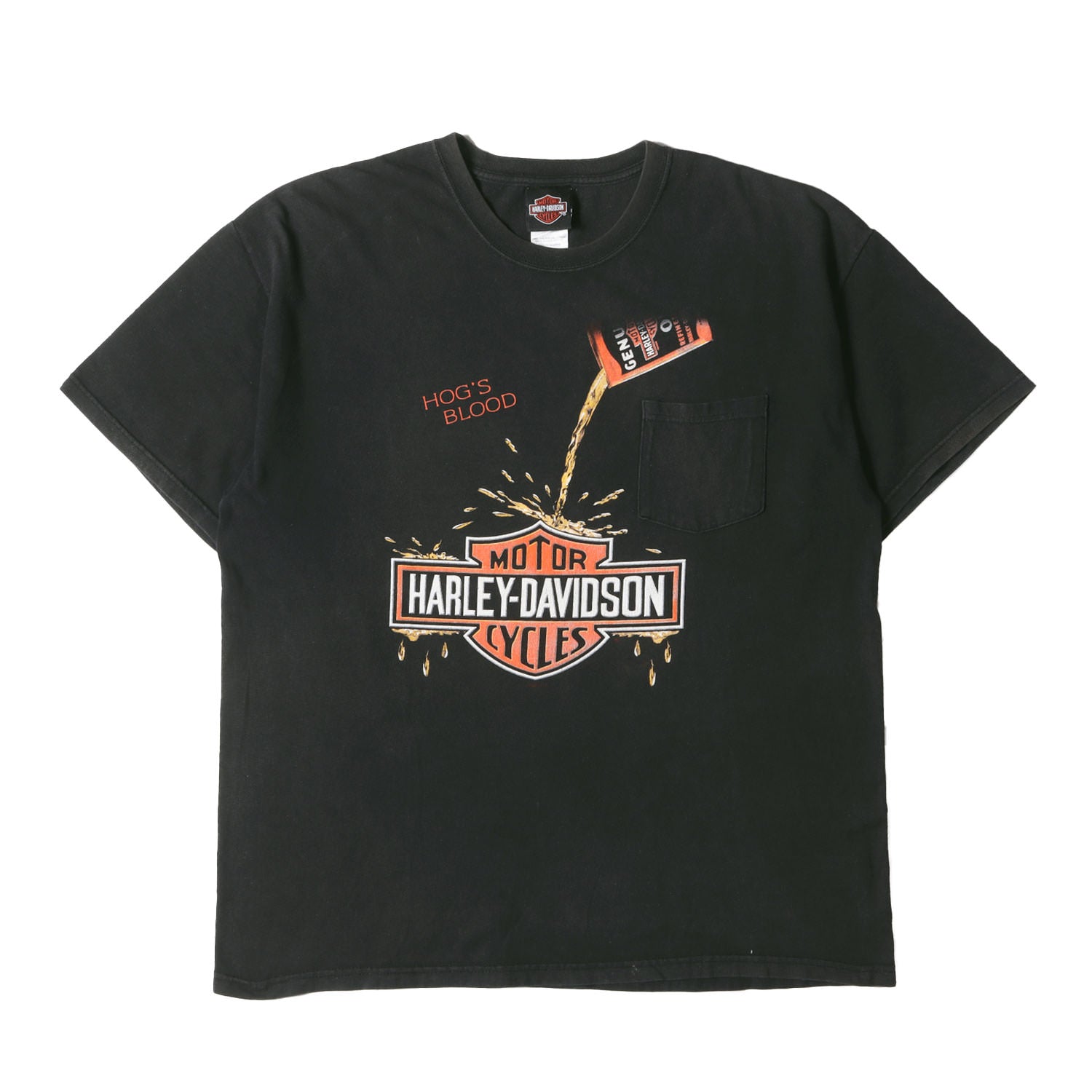 HARLEY-DAVIDSON (ハーレーダビッドソン) 00s R.K.STRATMAN オイル グラフィック ポケットTシャツ(USA製 /  Hanesボディ) - ブランド古着の通販・買取 | BEEGLE by Boo-Bee