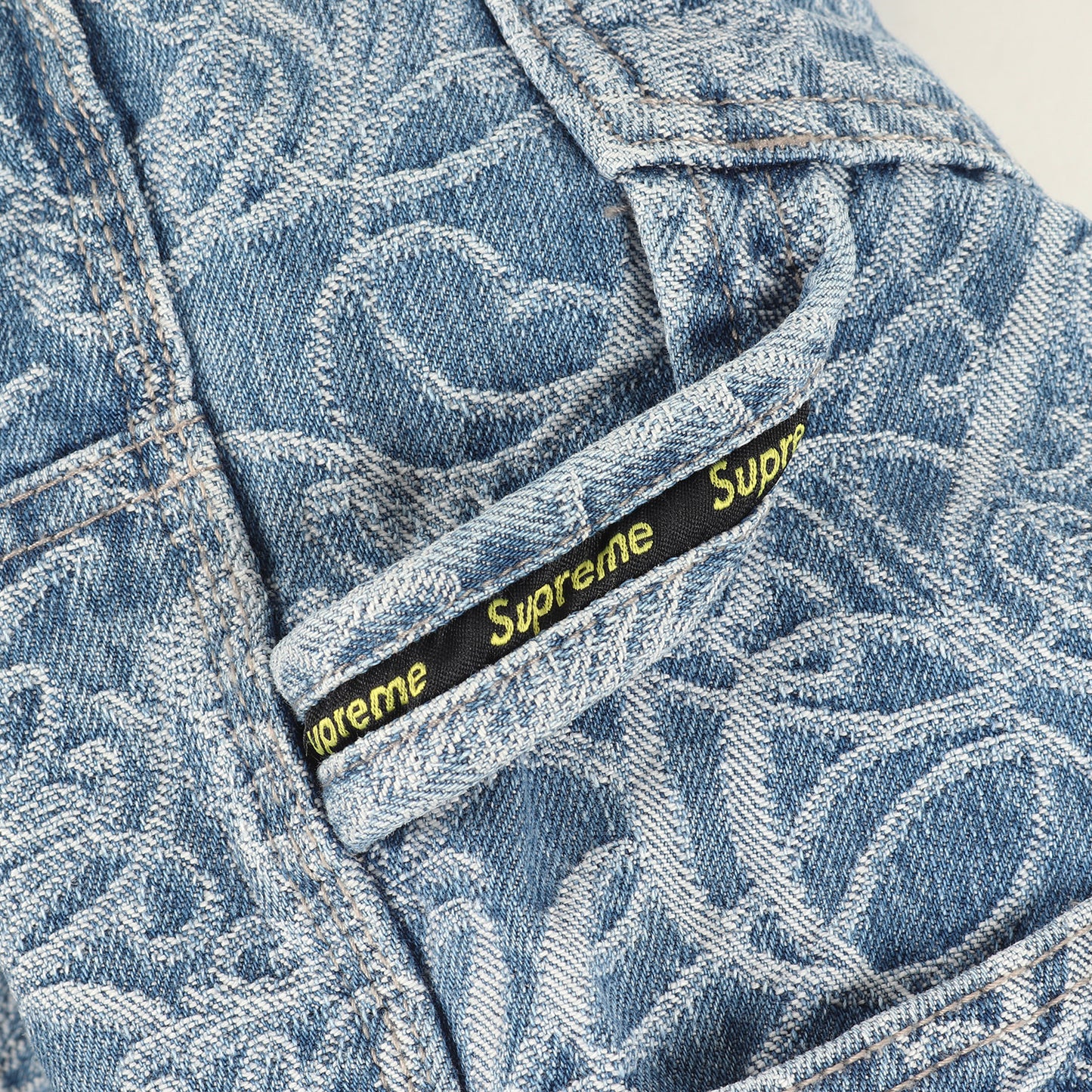 22AW スクリプト ジャガードロゴ柄 ダブルニー ペインター デニムパンツ(Script Jacquard Double Knee Denim Painter Pant)