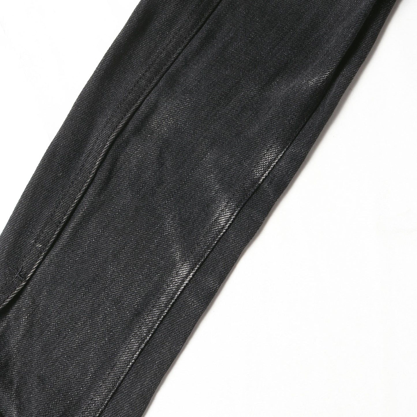 襟ホースハイドレザー リジッド デニムジャケット