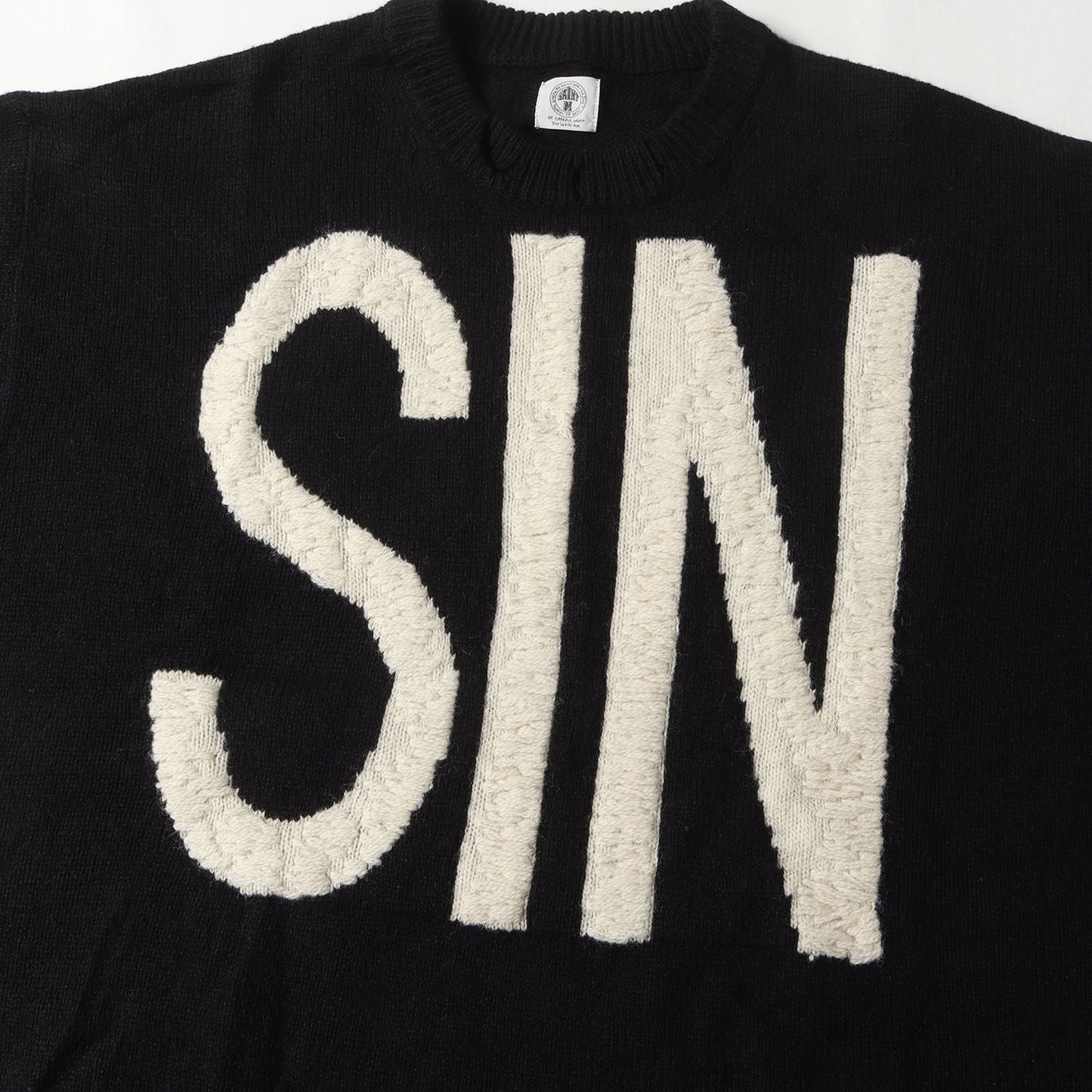 21AW ダメージ加工 SINロゴ オーバーサイズ ウールニット(WOOL SWTER SIN)