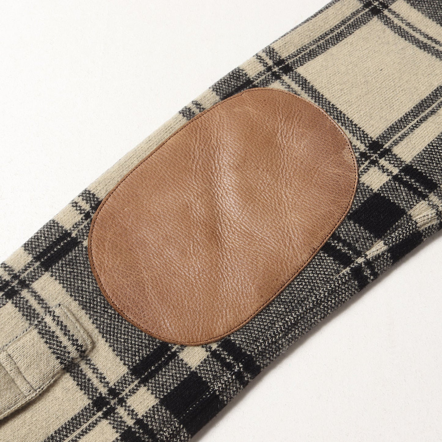 ディアスキンレザー エルボーパッチ付き チェック ウールニット シャツジャケット