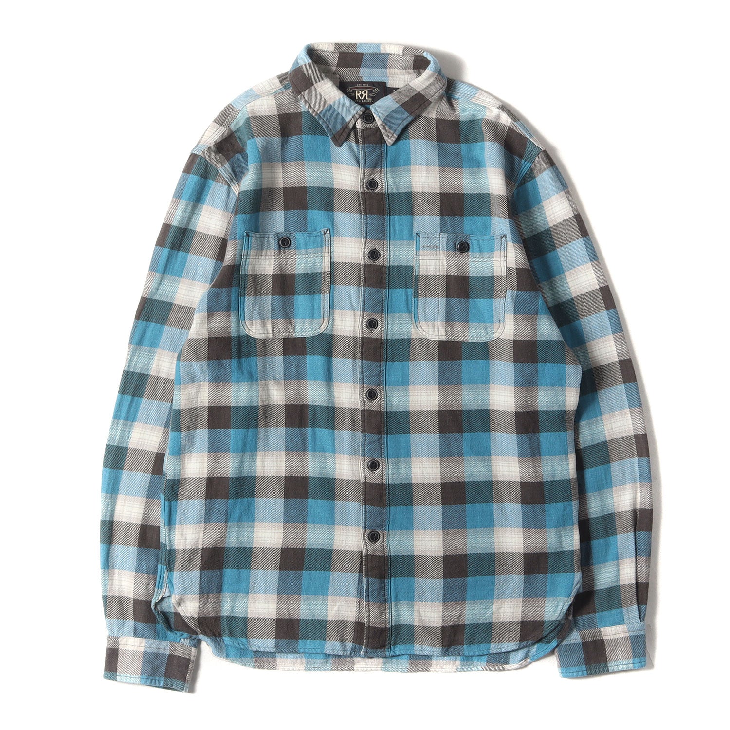 RRLコットンフランネルシャツ RRL フランネルシャツ ブルー コットン100%