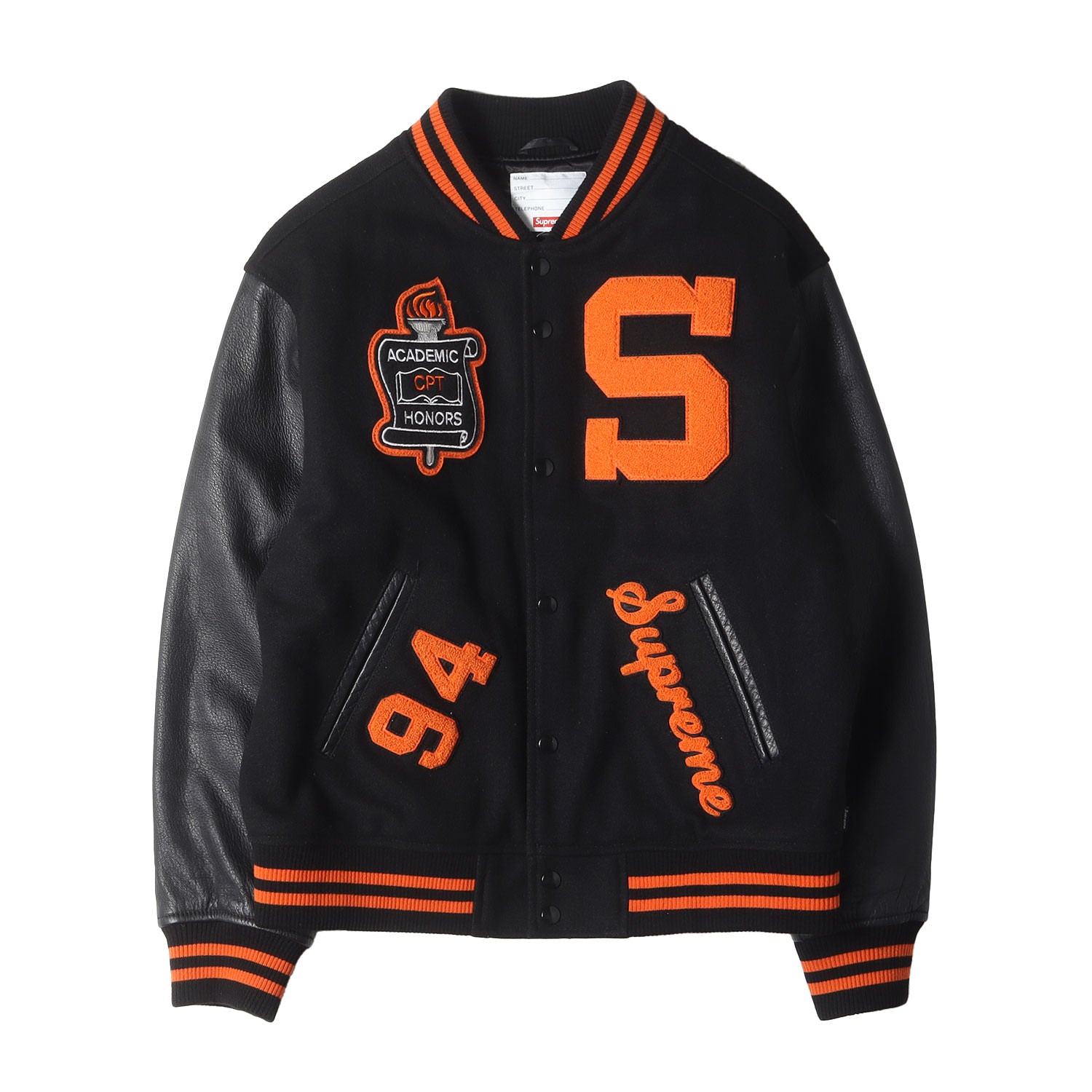 ワッペン付き 袖レザー バーシティジャケット / スタジャン(Team Varsity Jacket)