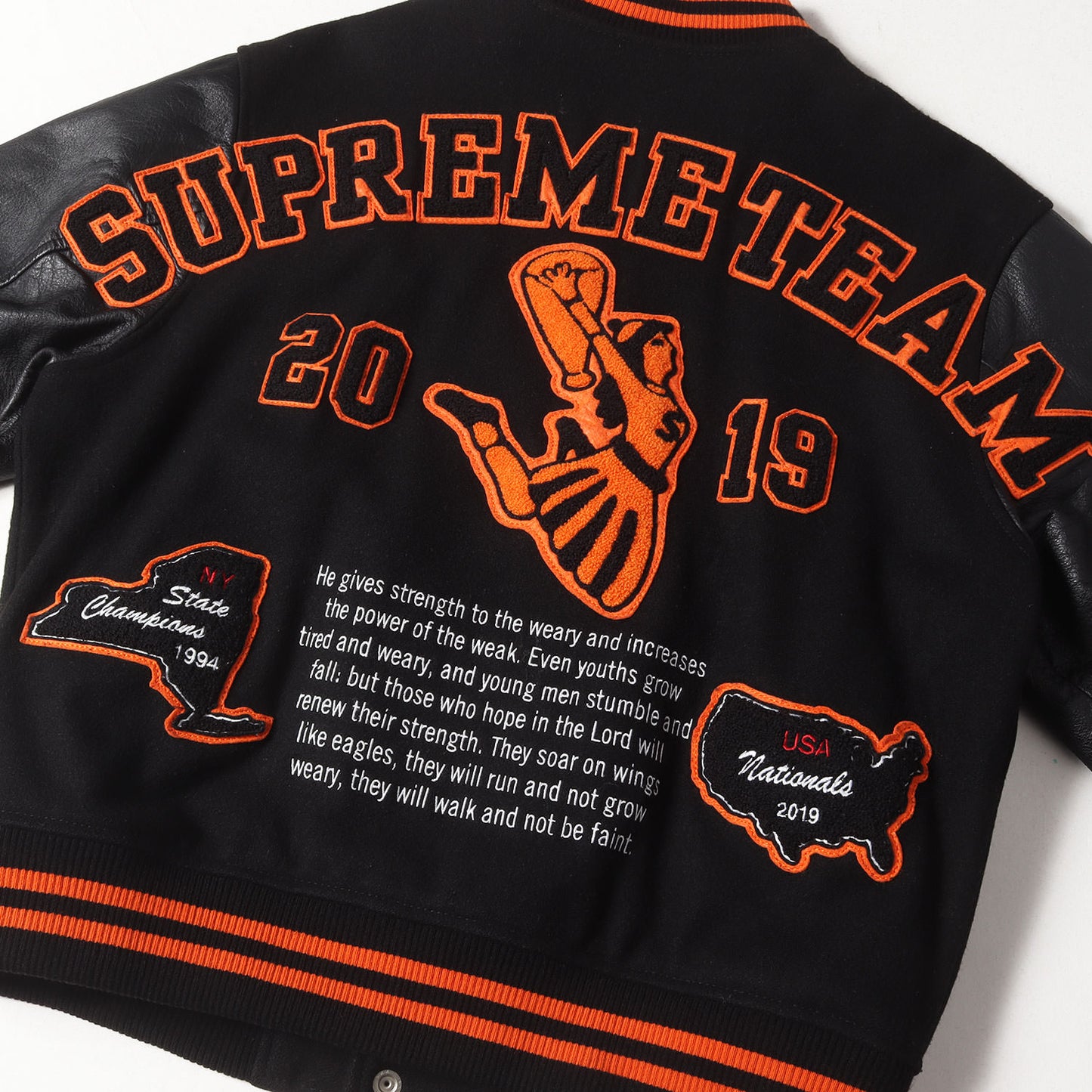 ワッペン付き 袖レザー バーシティジャケット / スタジャン(Team Varsity Jacket)