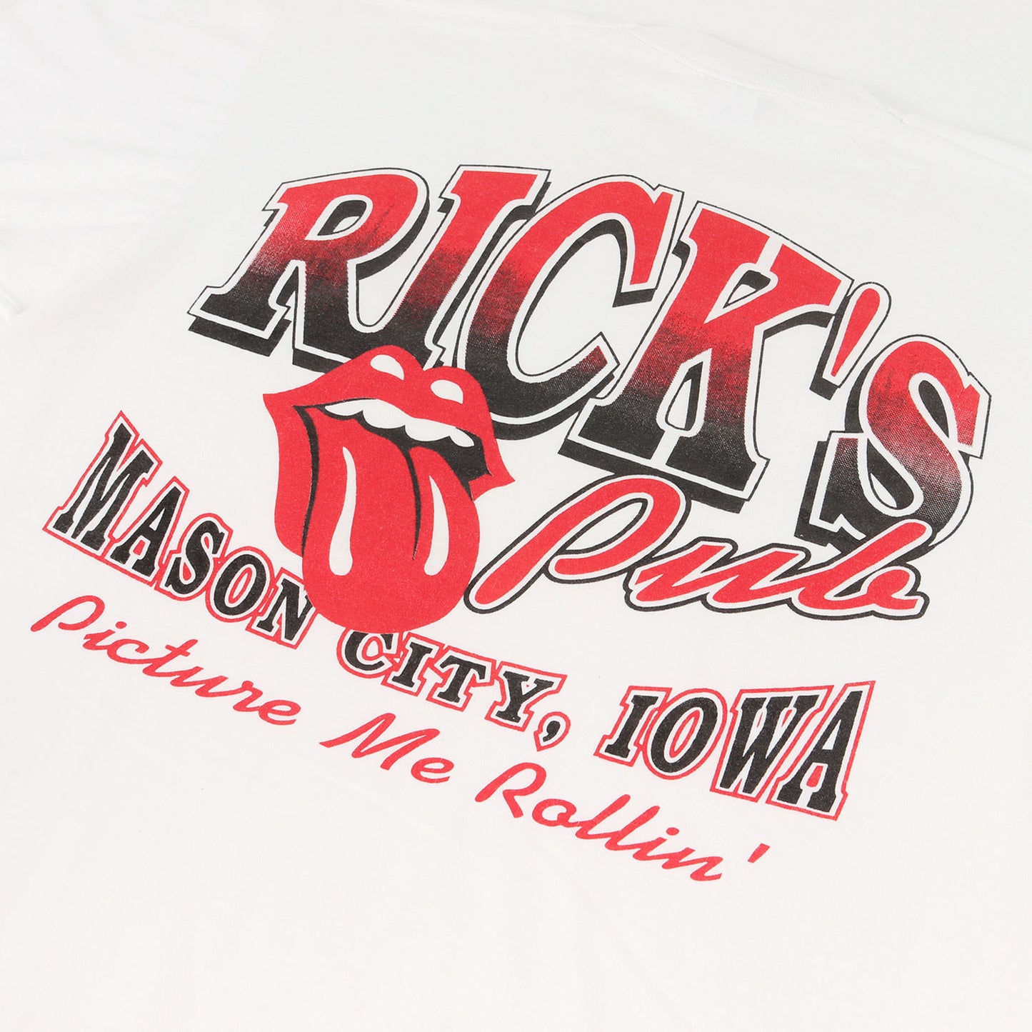90s RICK'S PUB ローリング・ストーンズ パロディー Tシャツ(FRUIT OF THE LOOMボディ)