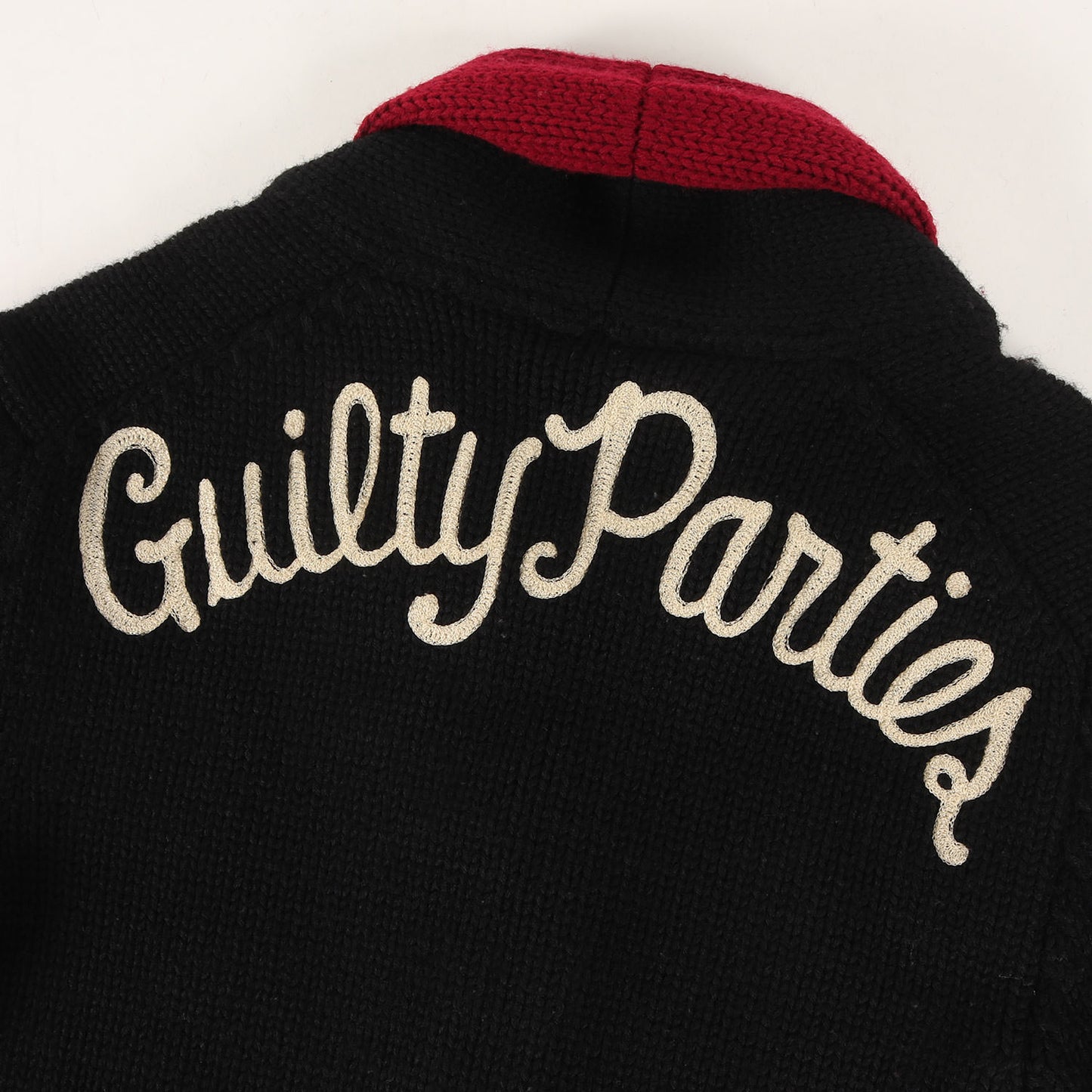 チェーン刺繍ロゴ ショールカラー ウールニット カーディガン