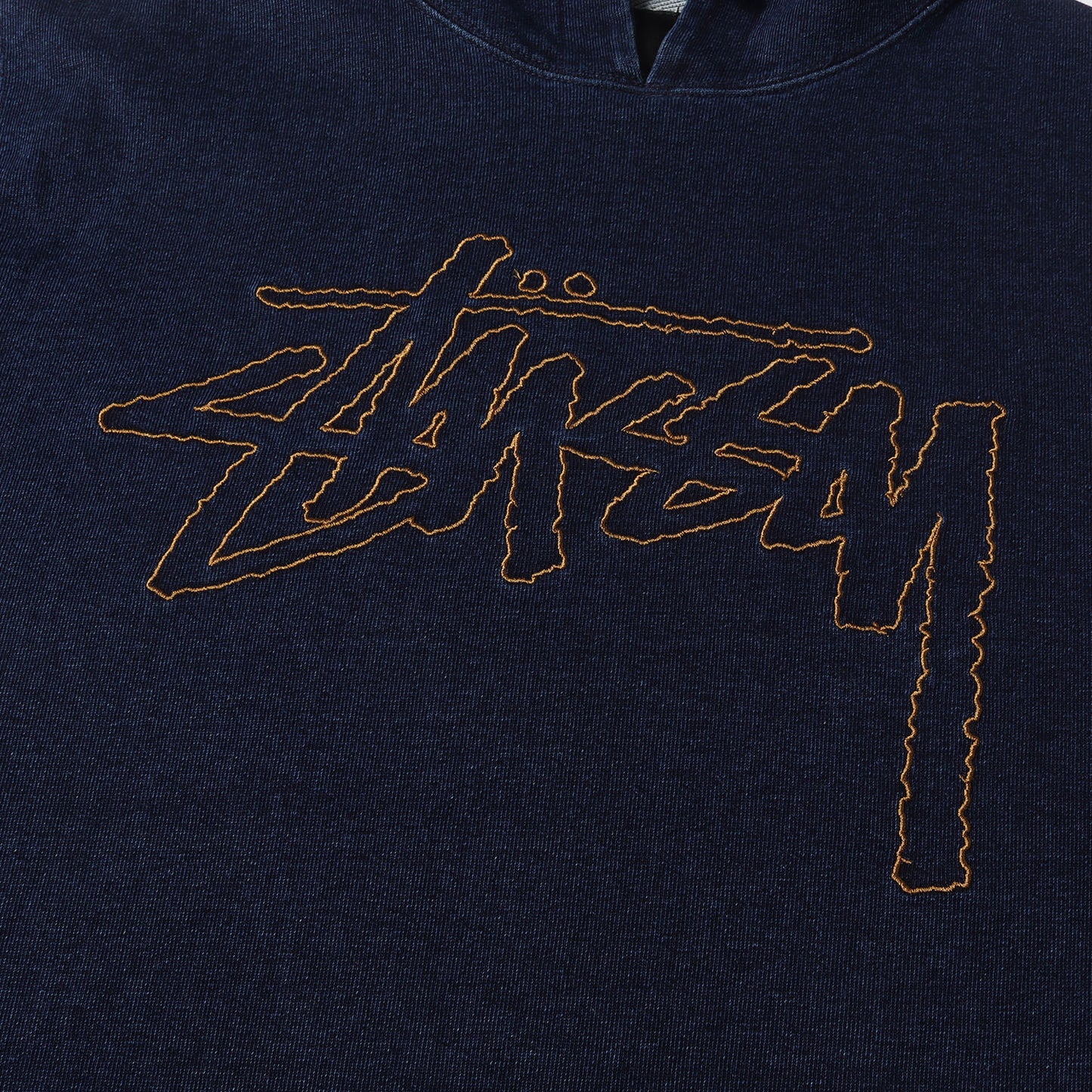 ストックロゴ刺繍 インディゴ スウェット 半袖 パーカー