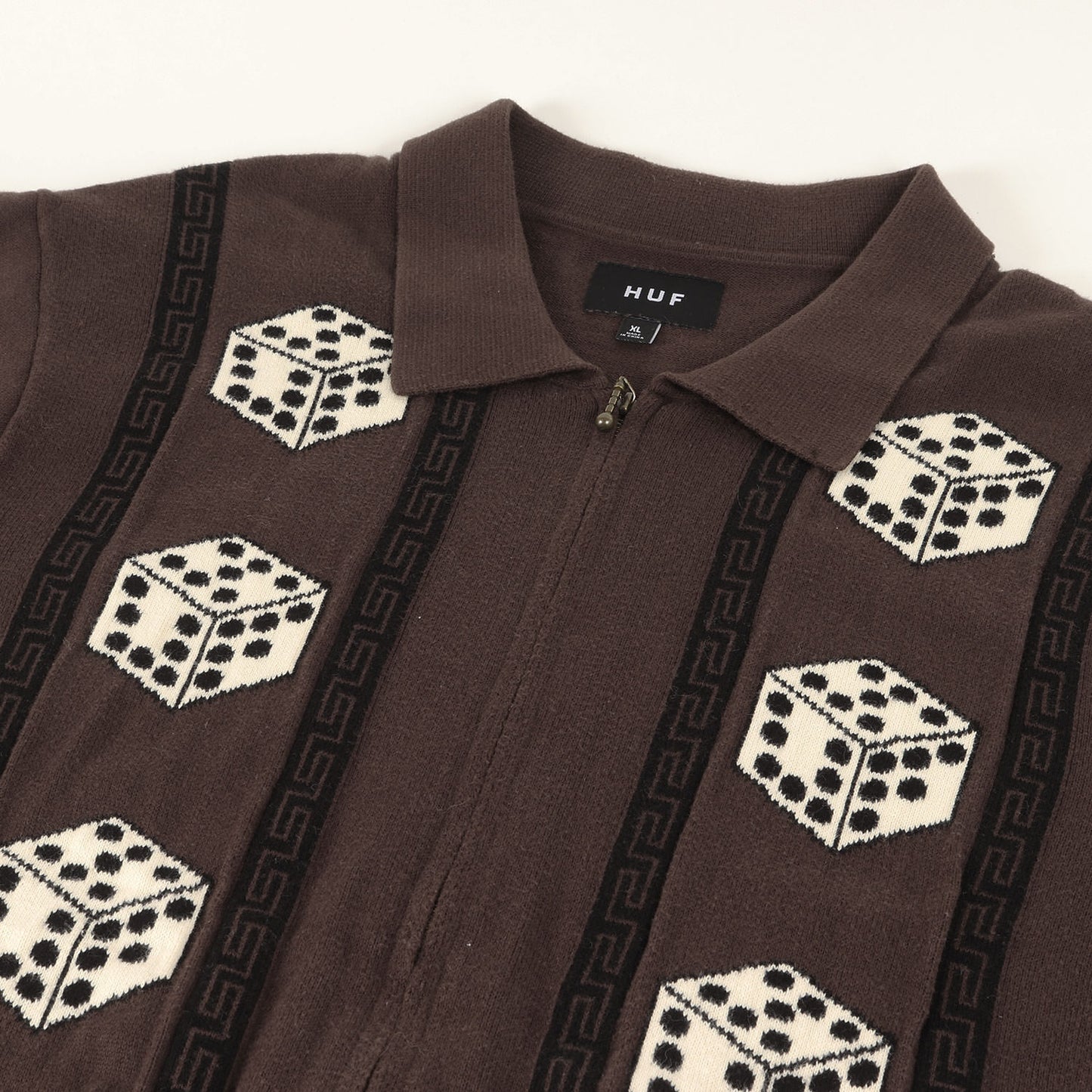 23SS ×Freddie Gibbs ダイス柄 ジップ 半袖ニット(Coffee Zip Sweater)