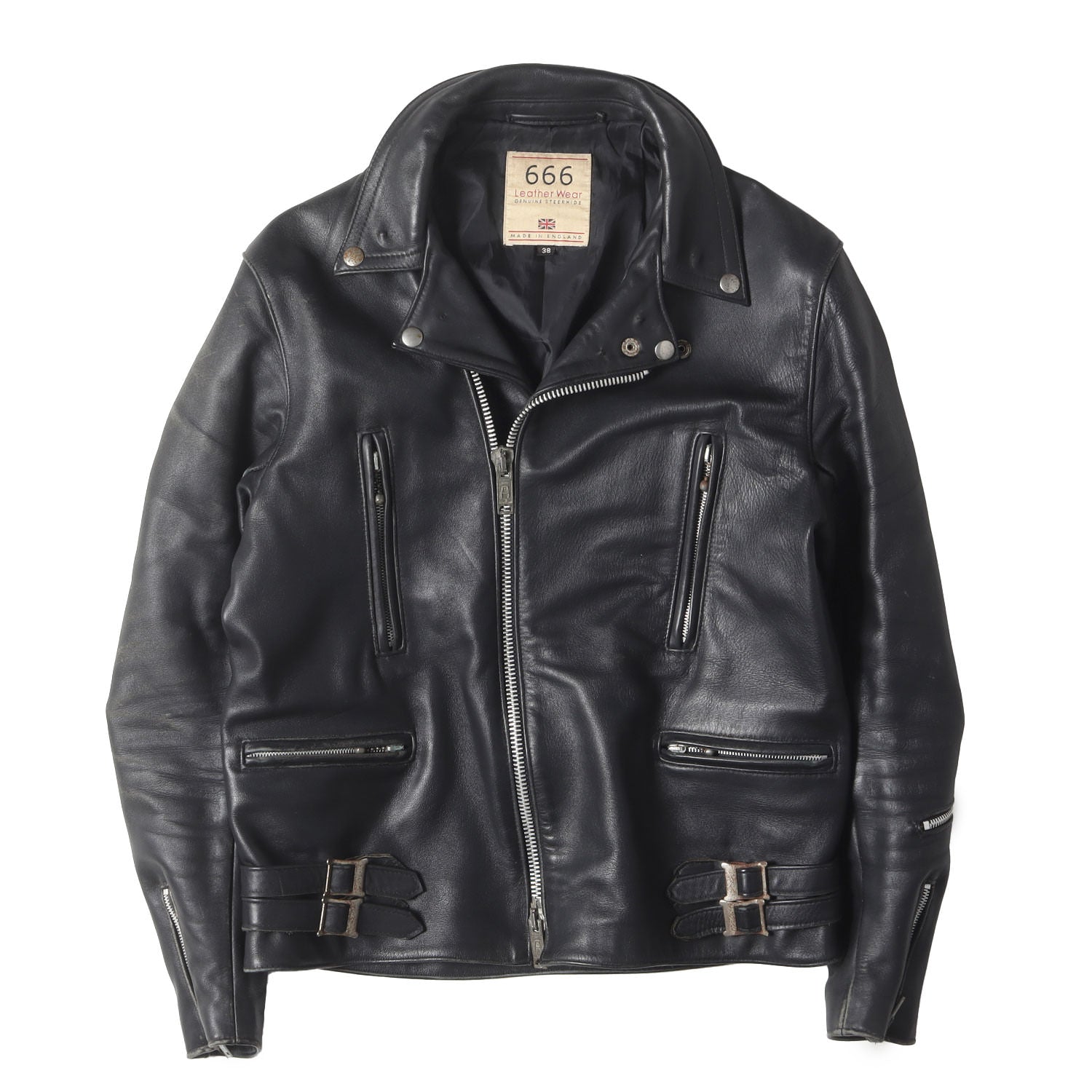 GENUINE LEATHER イングランド製 ダブルライダース スタッズ