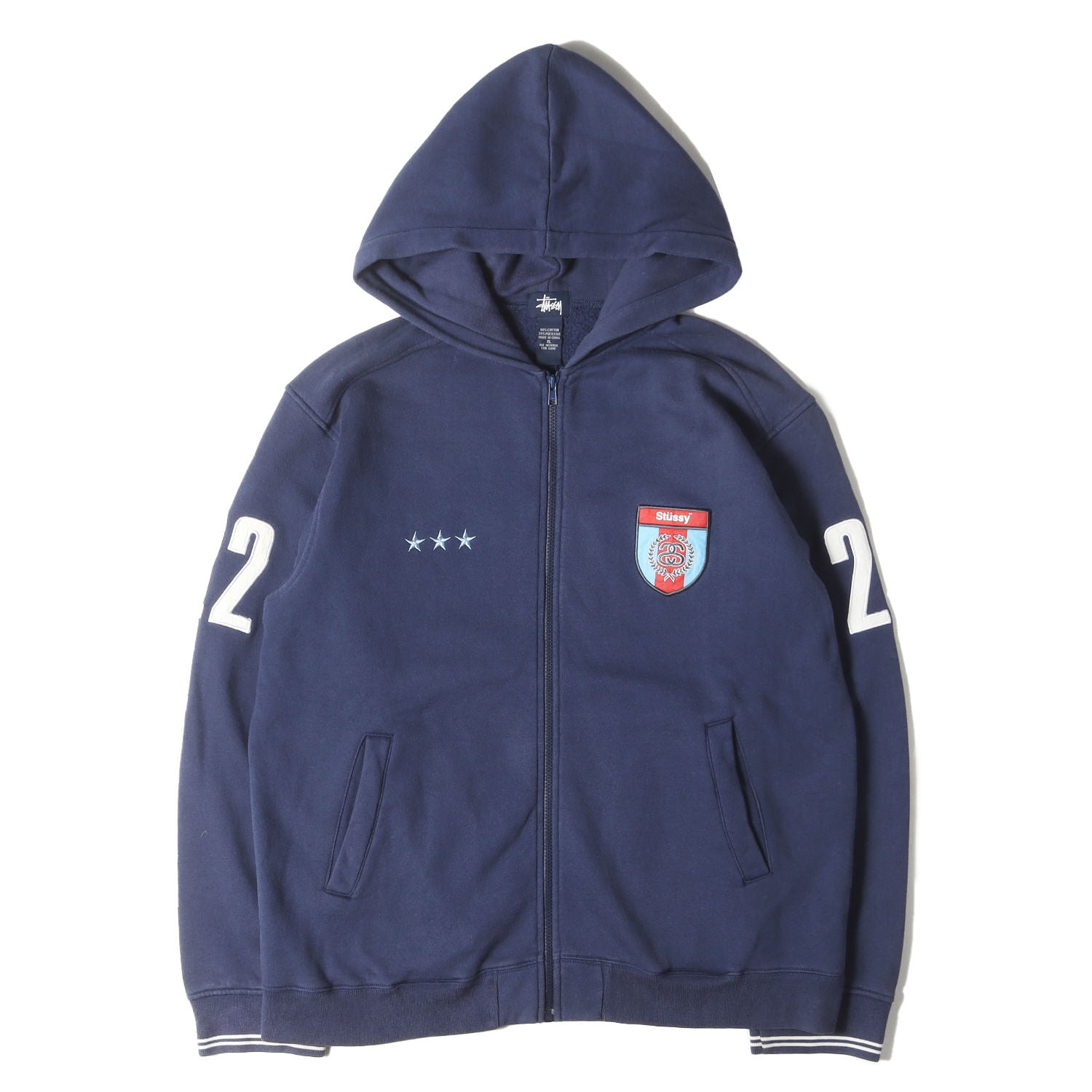 90s 紺タグ old stussy ジップアップパーカー　胸ロゴ 90s OLD STUSSY 紺タグ エンブレムワッペン ジップ スウェット