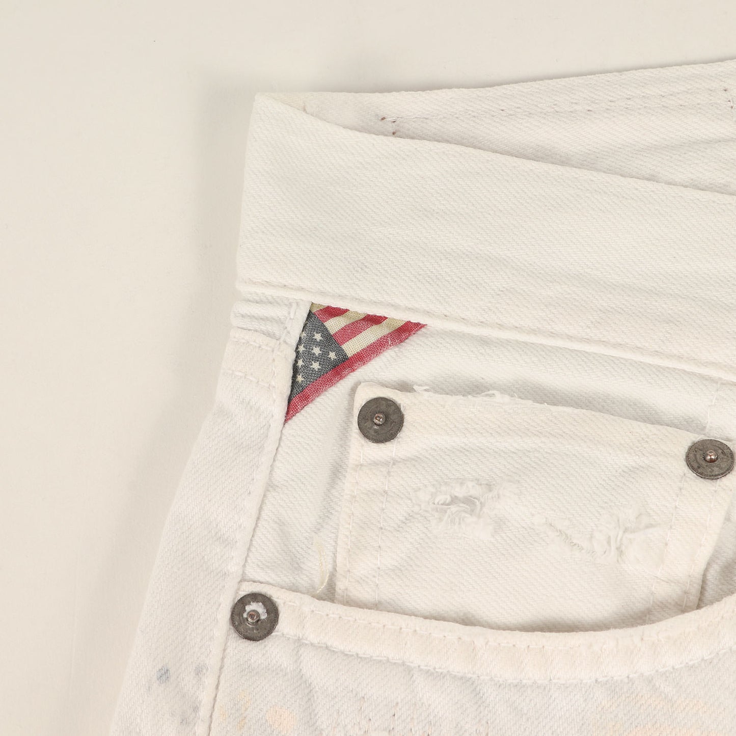 クラッシュリペア加工 スリム ホワイト デニムパンツ