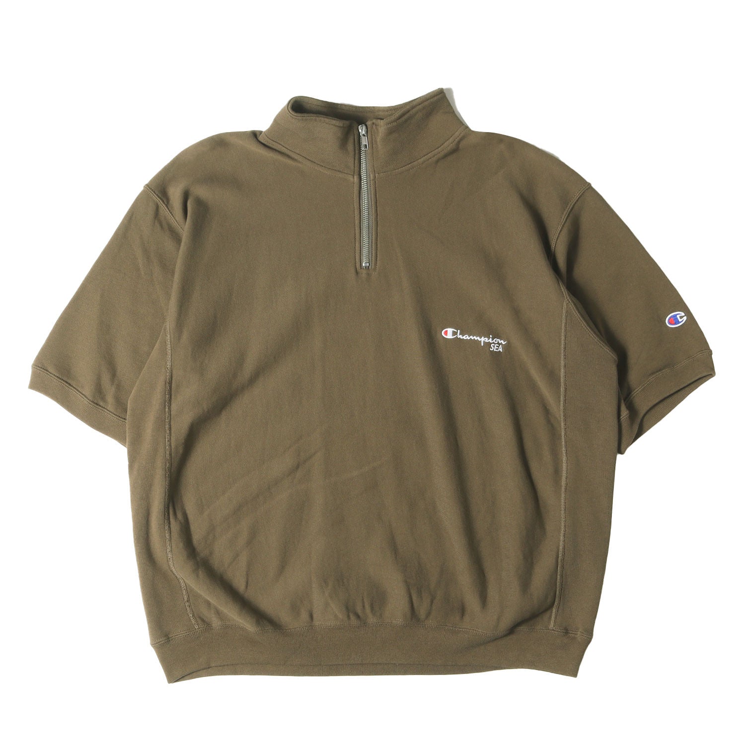 24SS ×Champion リバースウィーブ ハーフジップ 半袖スウェット 