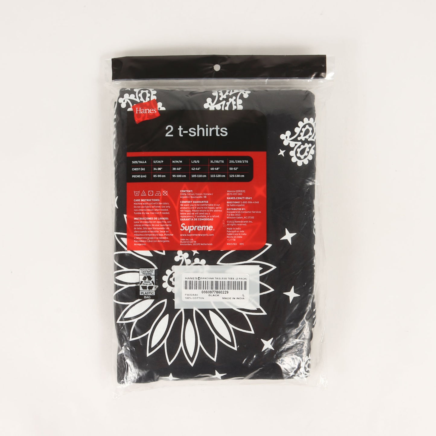 22AW ×Hanes バンダナ柄 クルーネック Tシャツ 2枚パック(Bandana Tagless Tees)