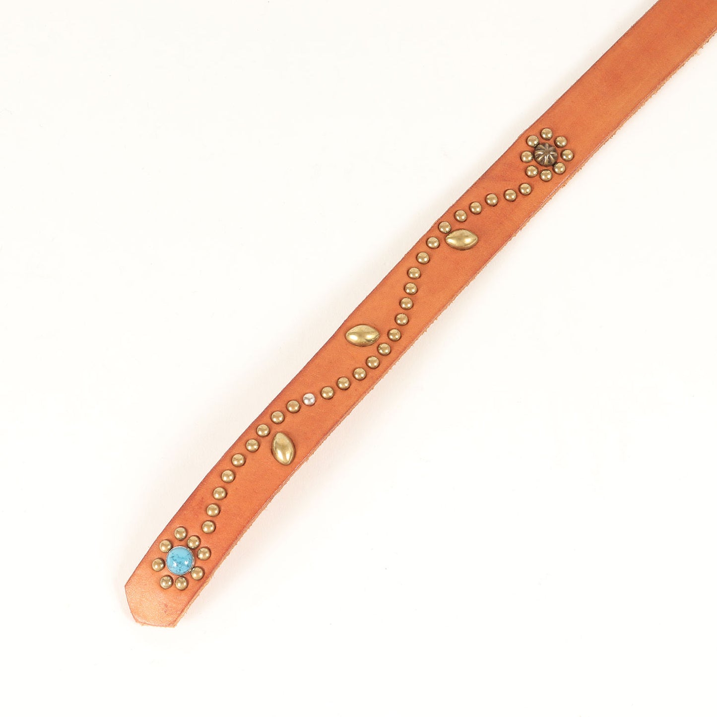 ターコイズ フラワースタッズ ナロー レザーベルト