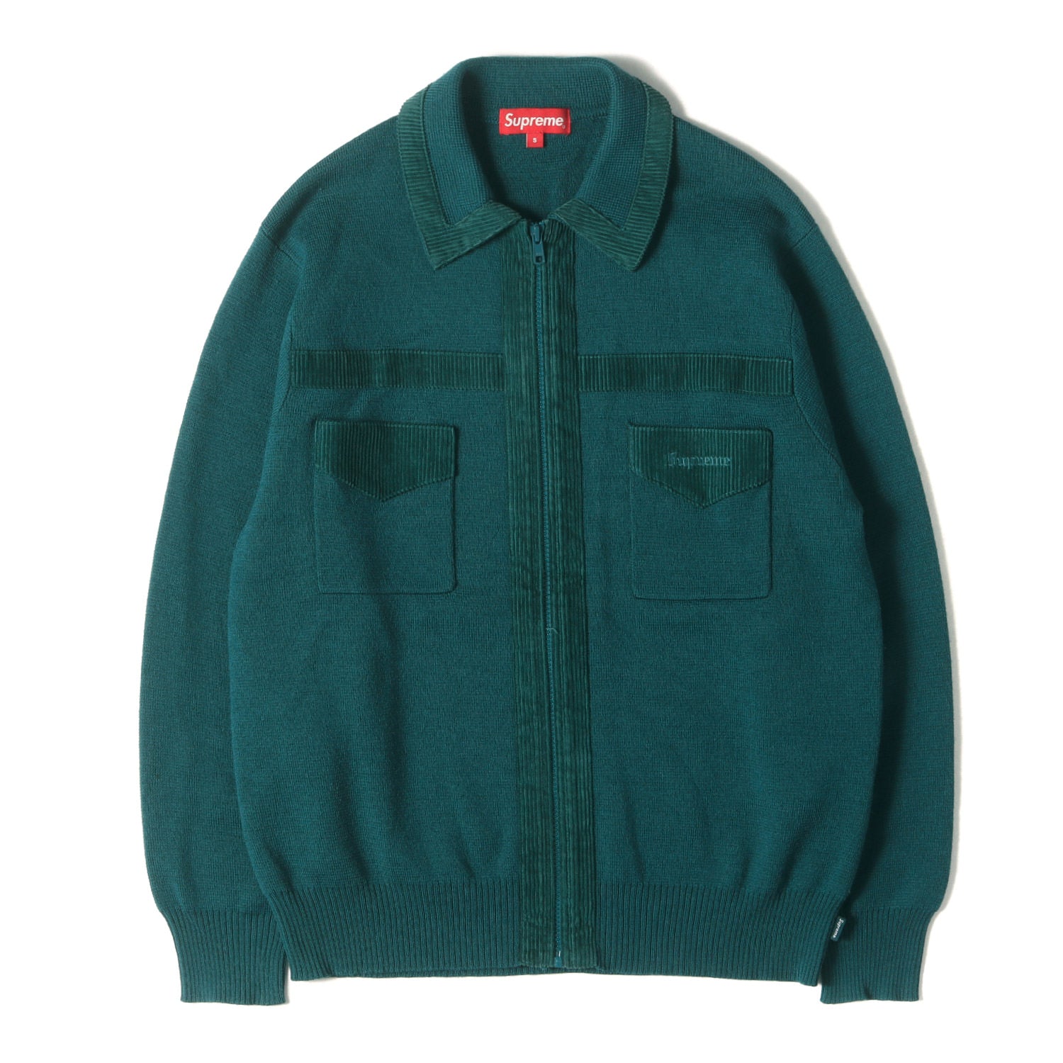 コーデュロイデザイン ジップ ニット セーター(Corduroy