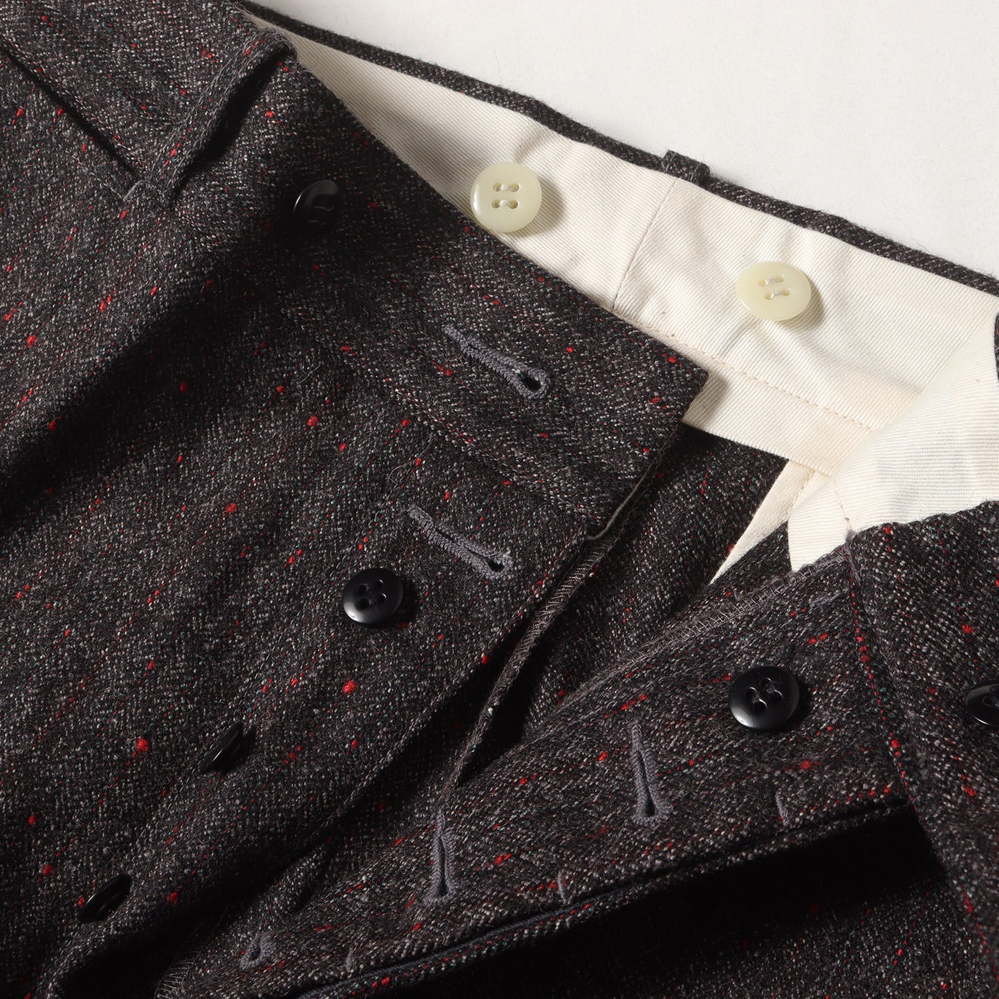 ストライプ ミックス ヘリンボーン ウール ワークパンツ