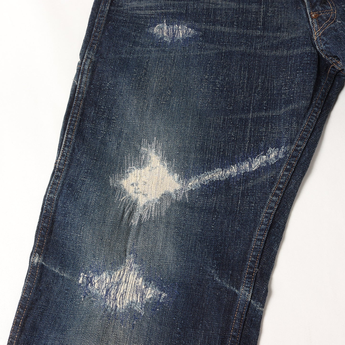 LUXURY DENIM ダメージリペア加工 スラブ デニムパンツ