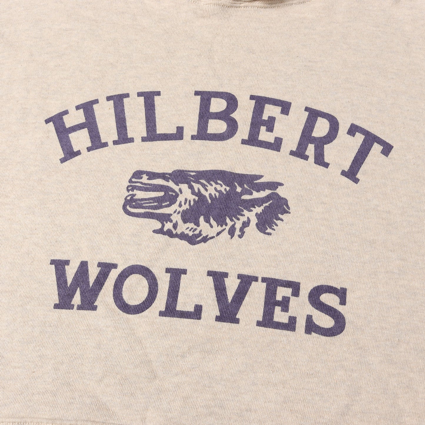 染込みプリント 2本針フード カレッジプリント スウェットパーカー (HILBERT WOLVES)