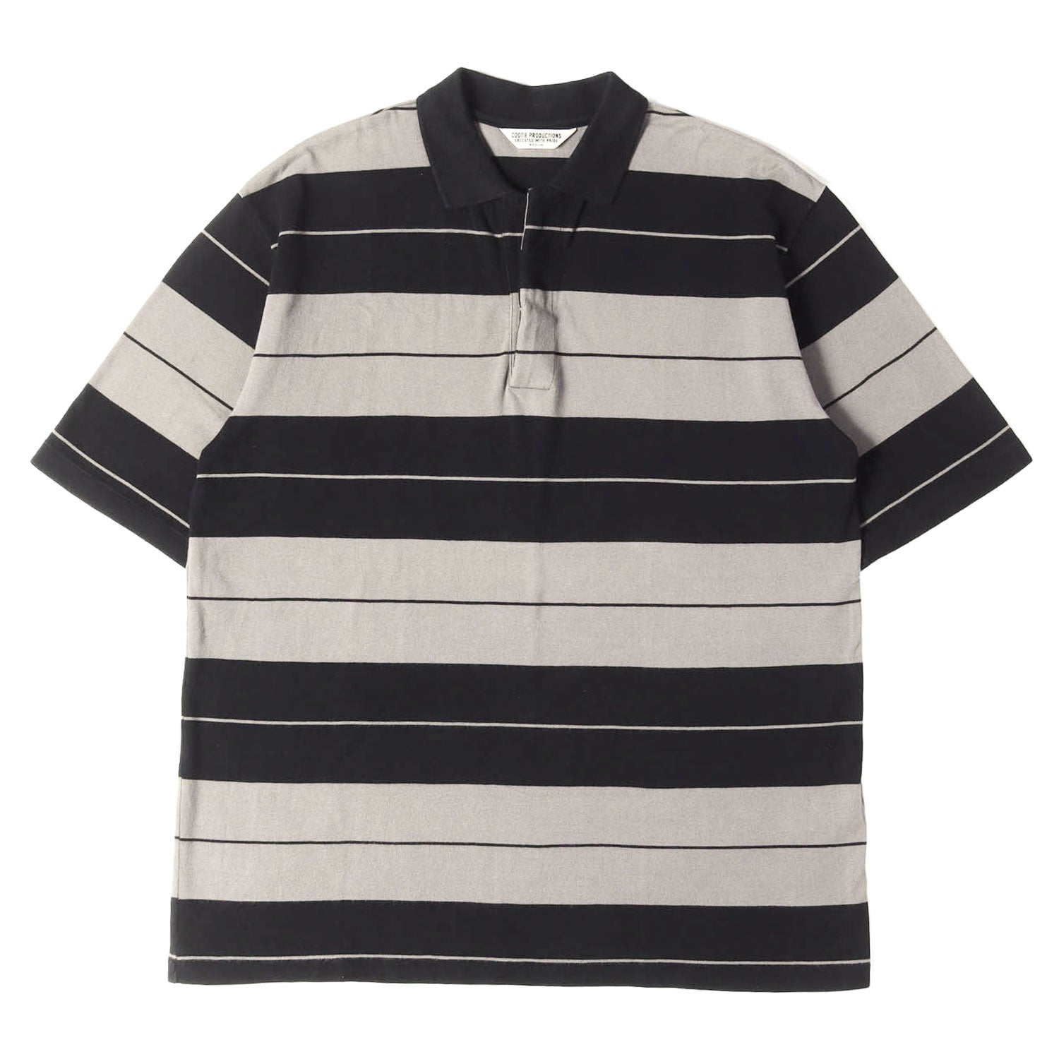 COOTIE クーティー ポロシャツ ブラック チャコール サイズ:M | スキッパー ボーダー 鹿の子 ポロシャツ (Seed Stitch Skipper S/S Tee) | トップス 半袖【メンズ】【中古】 COOTIE (クーティー) スキッパー ボーダー 鹿の子 ポロシャツ(Seed
