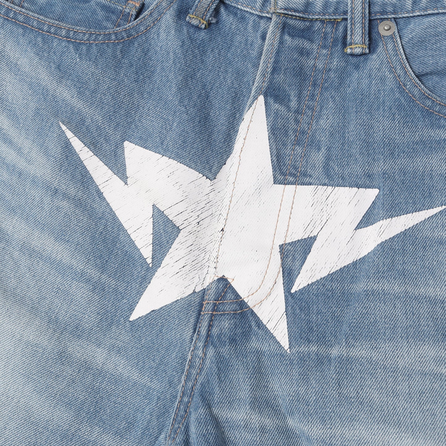23SS ヴィンテージ加工 フロント ツインSTA デニムショーツ(Star Logo Denim Shorts)