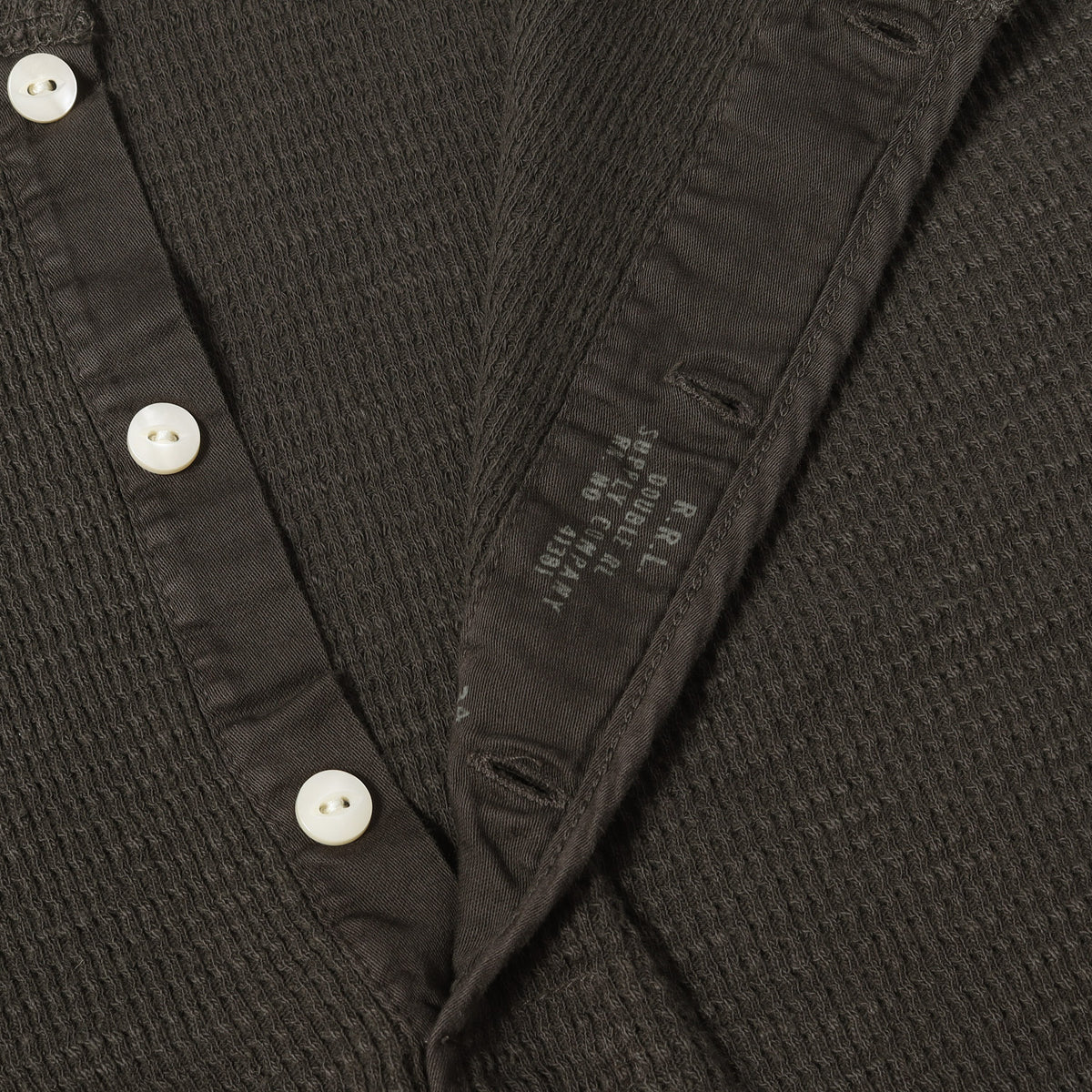ウォッシュ加工 ワッフル サーマル ヘンリーネック ロングスリーブ Tシャツ
