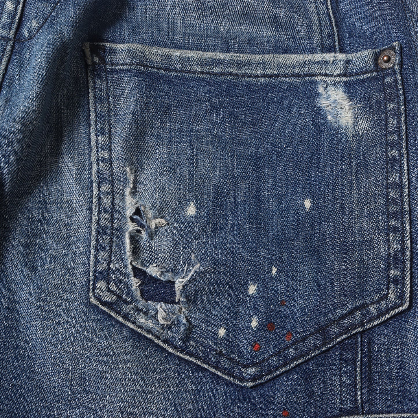 ダメージリペア加工 立体裁断 ストレッチ デニムパンツ(Tidy Biker Jean)