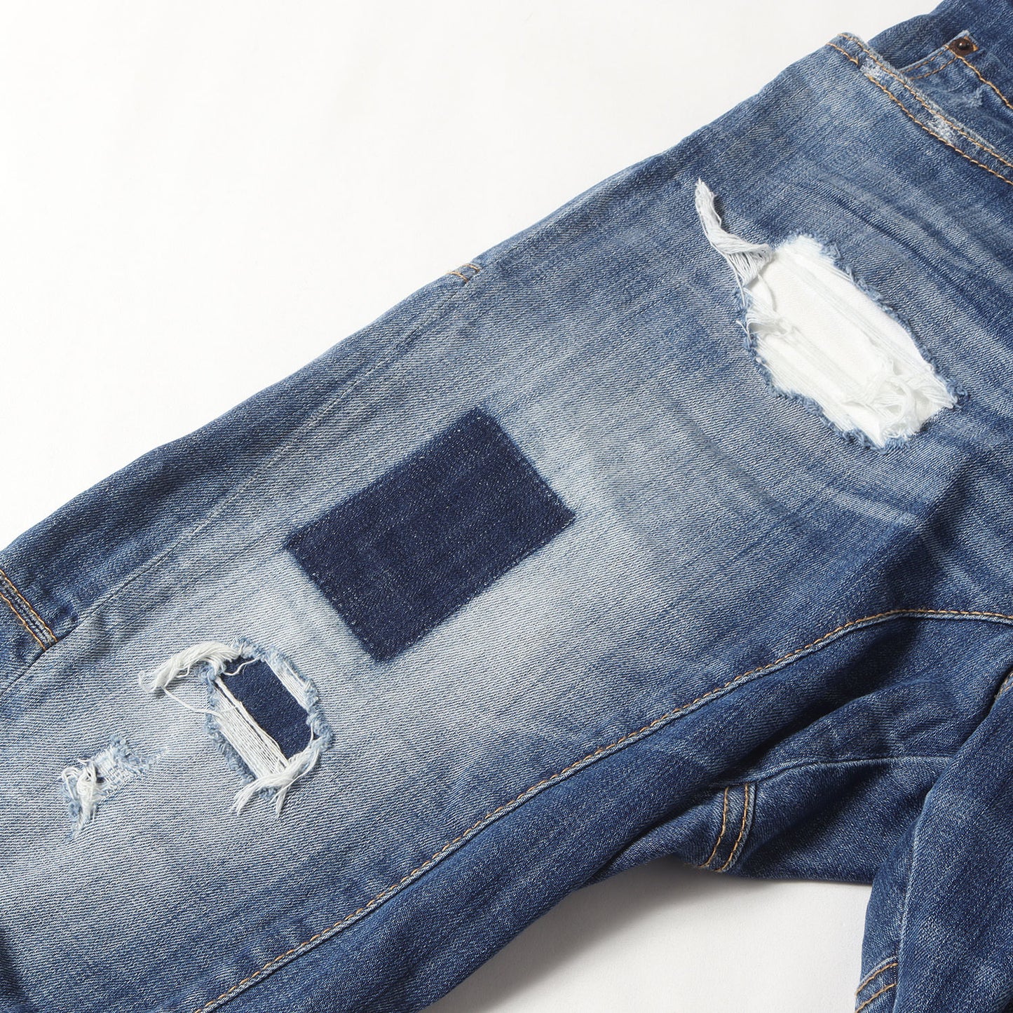 クラッシュリペア加工 立体裁断 ストレッチ デニムパンツ(TIDY BIKER)