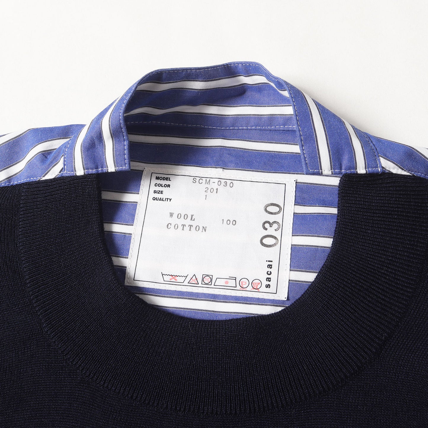 ウールニット コンビ ストライプシャツ(SWITCHED PULLOVER SHIRTS SWEATER)