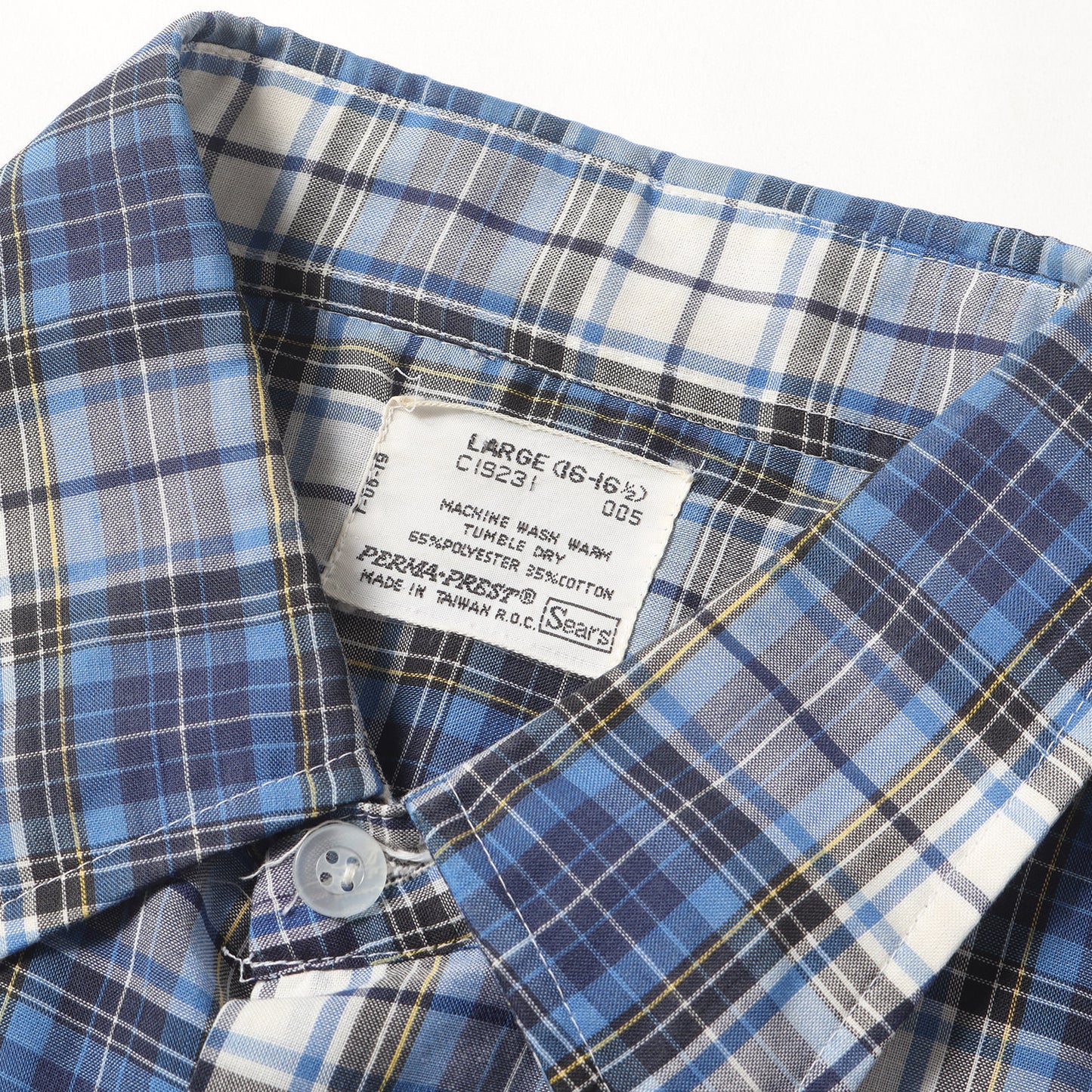 70s T/C マドラスチェック 半袖 ボタンシャツ / 台湾製 PERMA-PREST