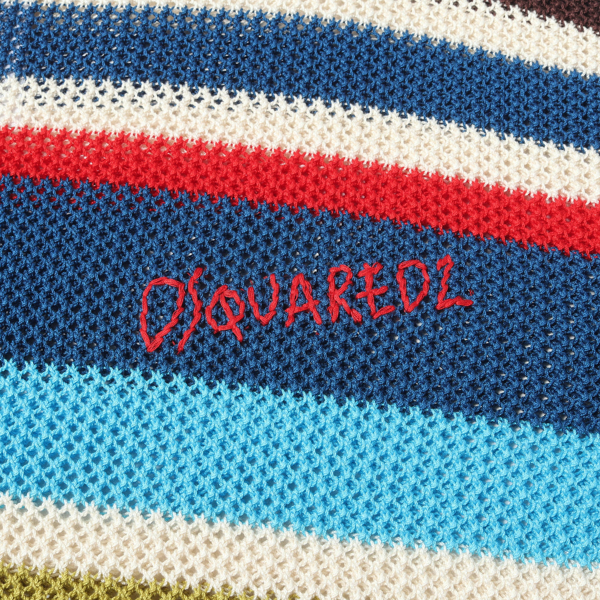 25SS ロゴ刺繍 マルチボーダー クロシェット コットンニット セーター