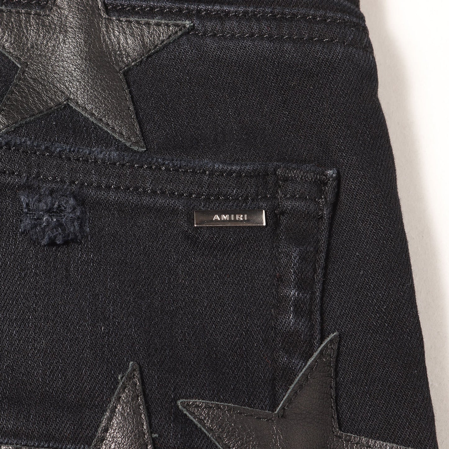 ×CHEMIST ダメージウォッシュ加工 スターレザーパッチ ストレッチ スキニーデニム パンツ (CHEMIST STAR JEAN)