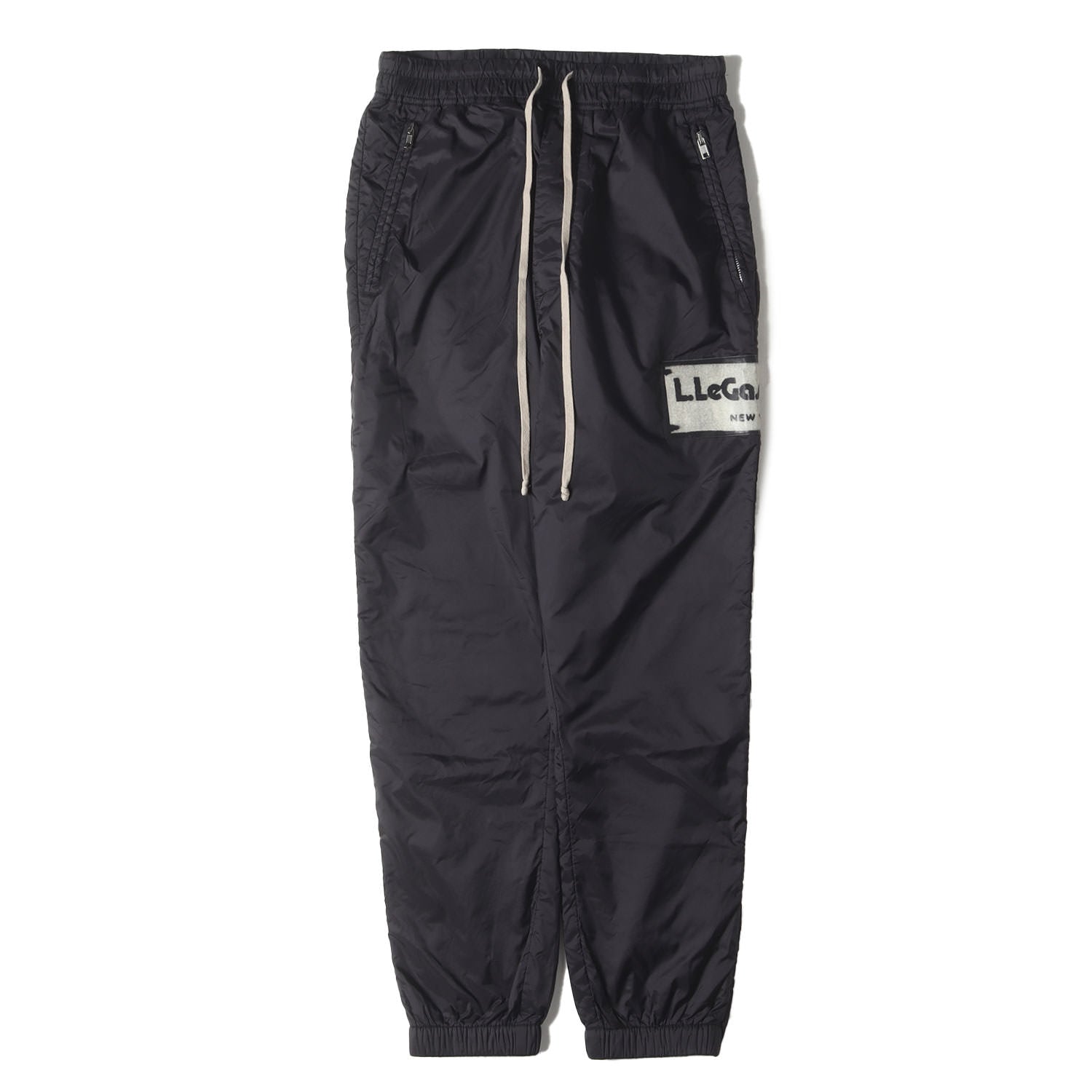 裾ジップ ナイロン ジョガー トラック パンツ (BLACK TRACK PANTS