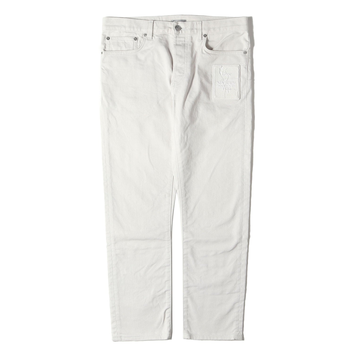 DIOR ディオール 20SS ×DANIEL ARSHAM ダニエル アーシャム ラバーパッチ ストレート デニムパンツ ホワイト 013DS00E237X 20SS ×DANIEL ARSHAM ラバーパッチ付き ストレッチ スリム カラー
