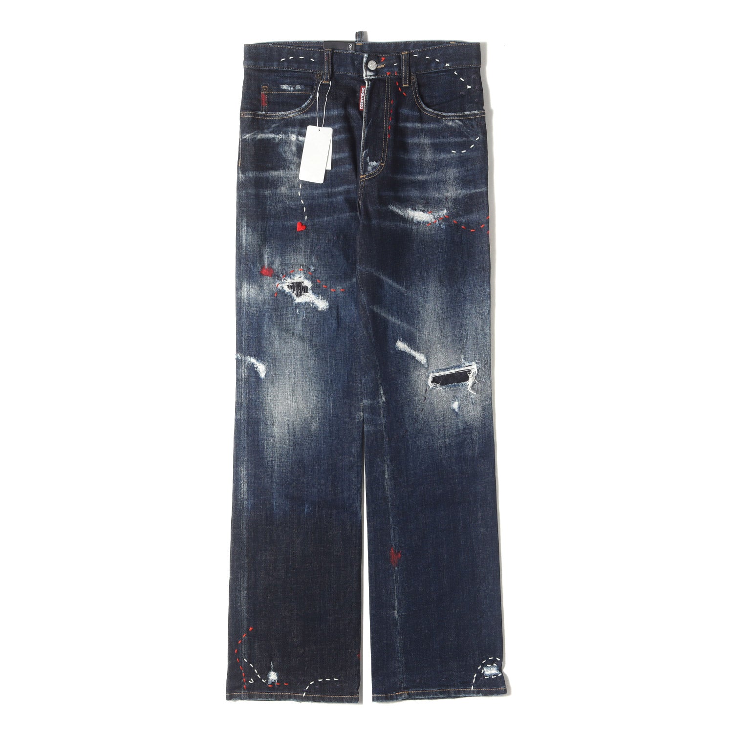 ダメージリペア加工 ペイント ステッチ カスタム デニムパンツ (ROADIE - Main Image