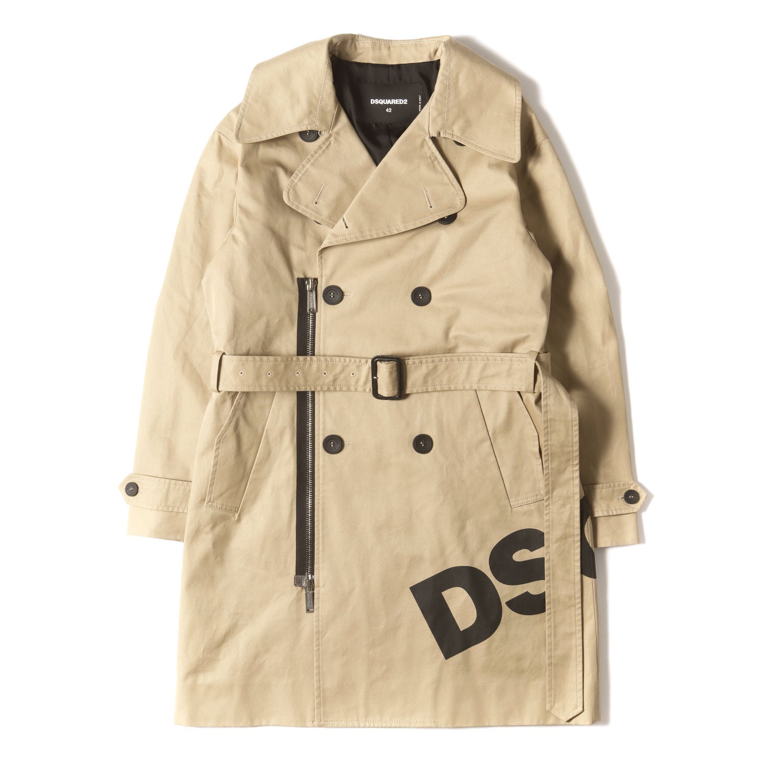 DSQUARED2 Print Trench Coat トレンチコート 46 ビッグロゴプリント ライダースタイプ コットンツイル トレンチコート