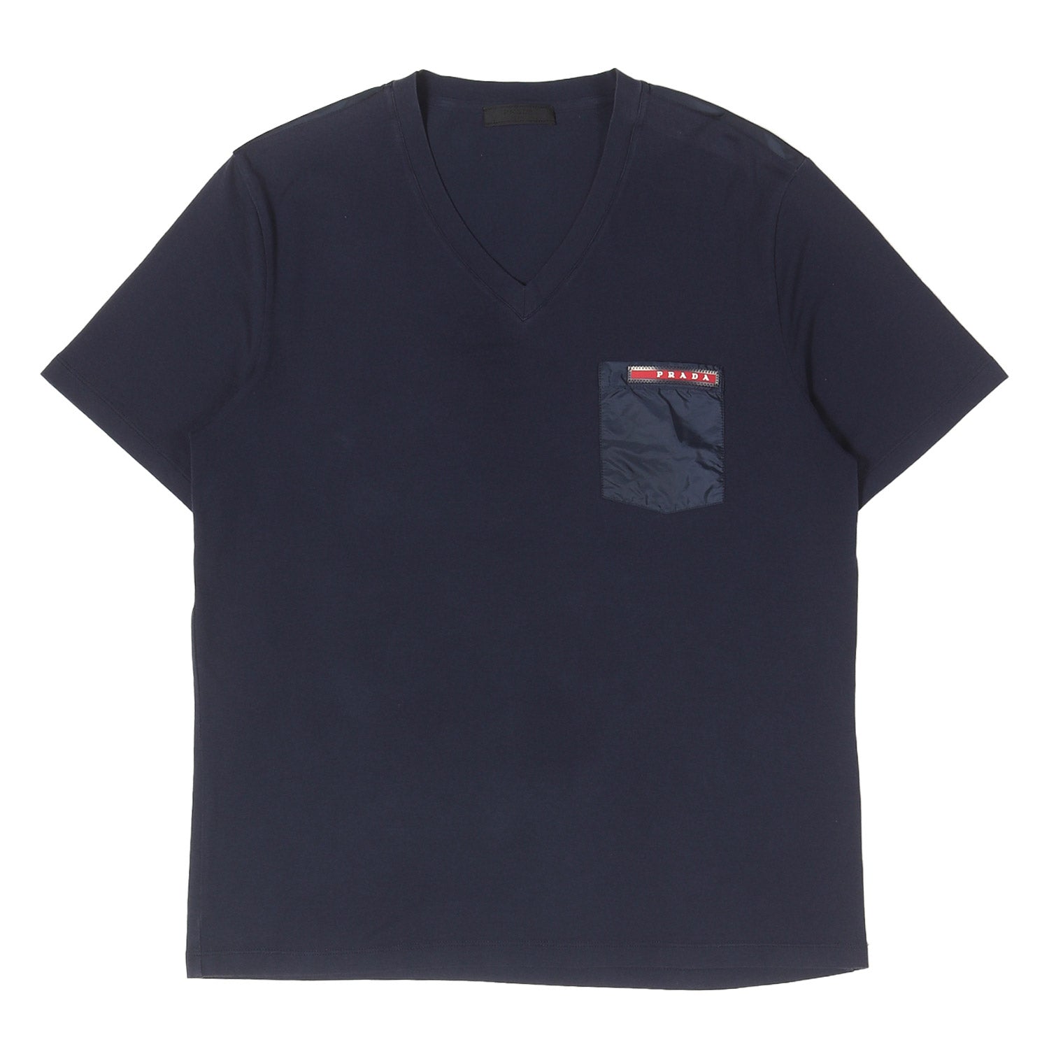 PRADA (プラダ) ラバーパッチ付き ポケット Vネック Tシャツ (SJM994 