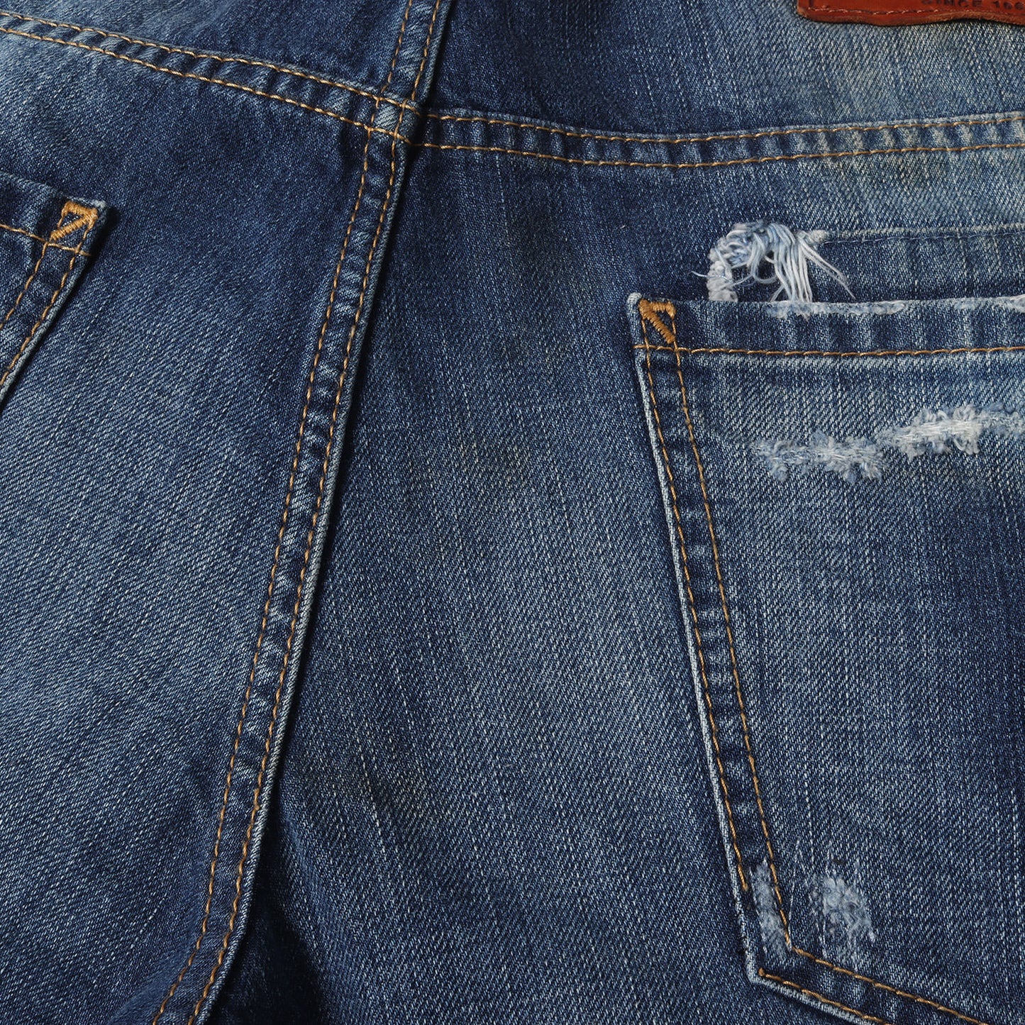 ダメージリペア加工 スリムテーパード デニムパンツ