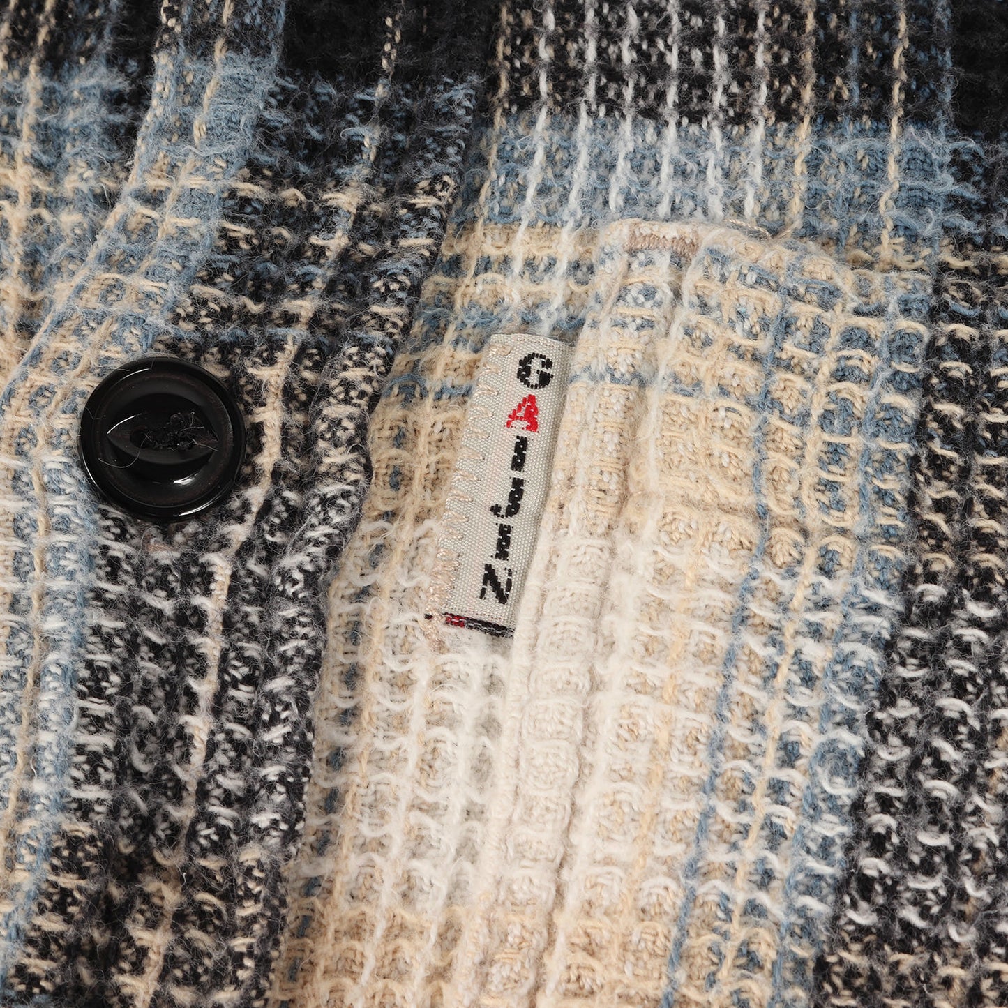 オンブレチェック コットン ワッフル編み ワーク シャツ / 長袖 アメカジ BLUE GEM