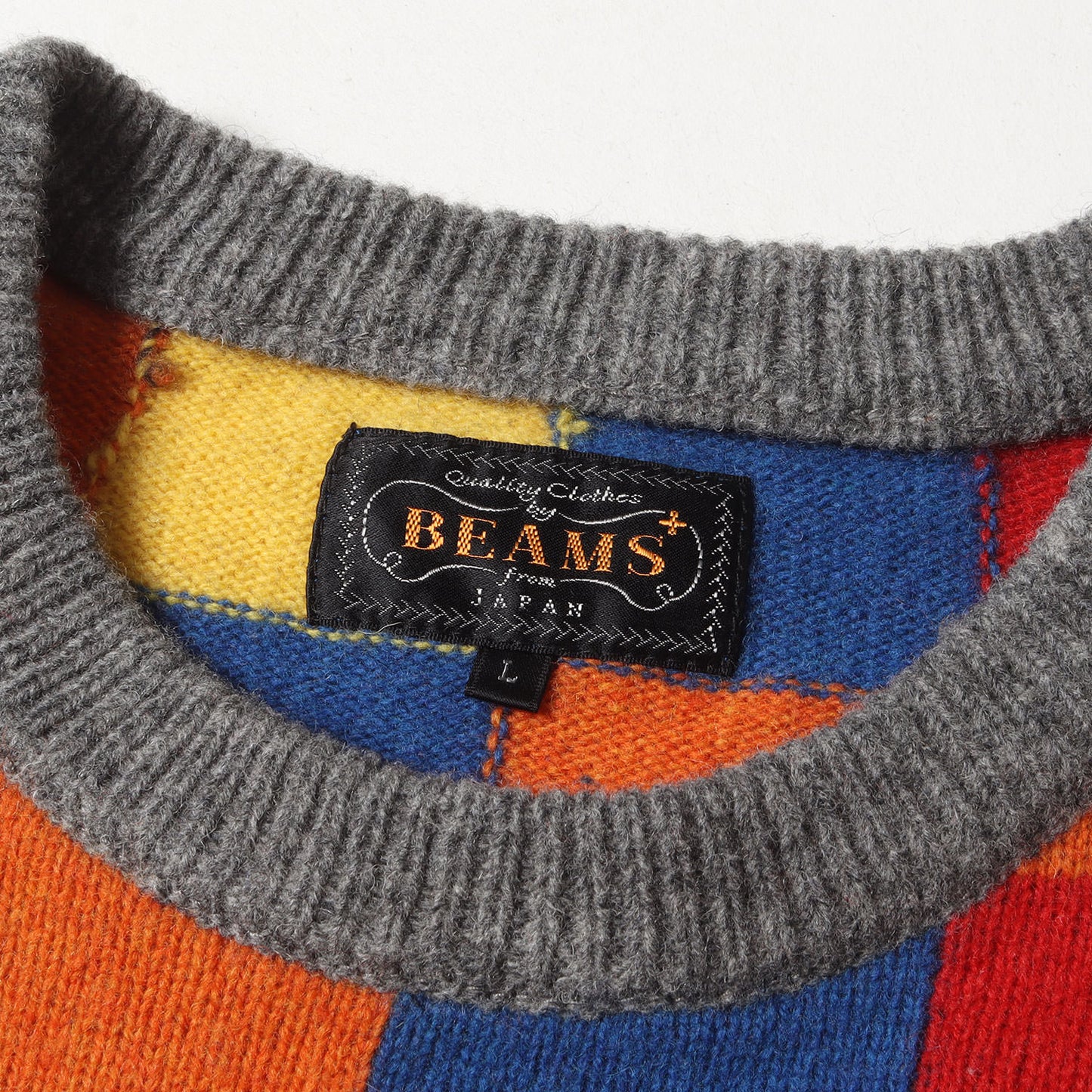 カラー ブロックチェック インターシャ編み ウール ニット (11-15-0371-048) / セーター プルオーバー 総柄 定番 ベーシック PLUS