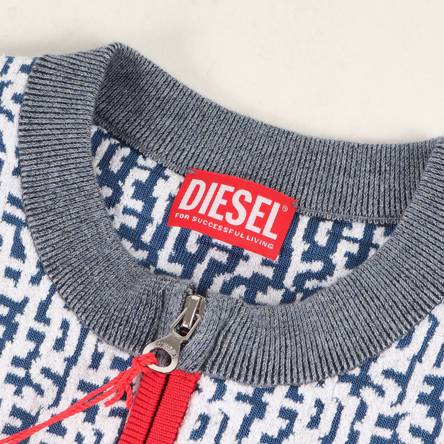 23SS リピート ロゴ ジャガード ラウンドネック レーヨンコットン ニット ダブルジップ カーディガン (K-OBE-ZIP KNITWEAR A10197) / 総柄 ブルゾン ジャケット ラグカジ ラグジュアリー カジュアル