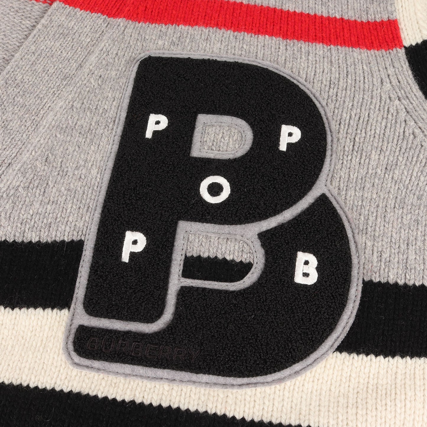 22AW × POP TRADING COMPANY ワッペン 刺繍 ボーダー カシミヤ混ウール ニット Vネック カーディガン (Oakford Stripe Cardigan 8055477) / アウター 羽織 定番 ベーシック ブリティッシュ トラッド ラグカジ