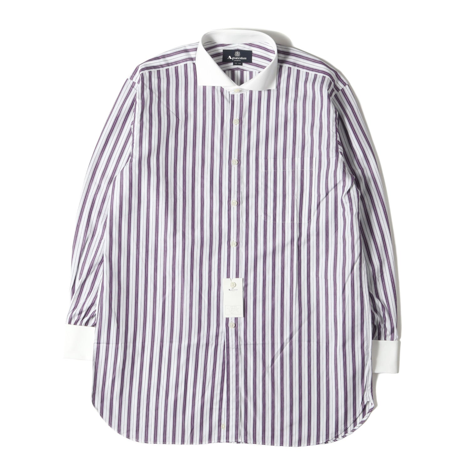 Aquascutum (アクアスキュータム) ストライプ ダブルカフス ホリゾンタルカラー クレリック ドレス シャツ / 長袖 ビジネス フォーマル  ビジカジ オフィカジ - ブランド古着の通販・買取 | BEEGLE by Boo-Bee