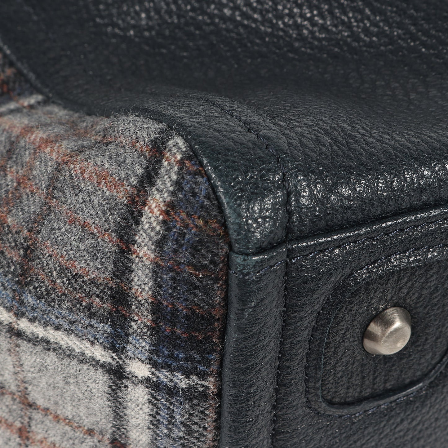 タータンチェック フランネル 切替 レザー コンビ ショルダー トートバッグ / ビジネス フォーマル ビジカジ オフィカジ イタカジ ラグカジ