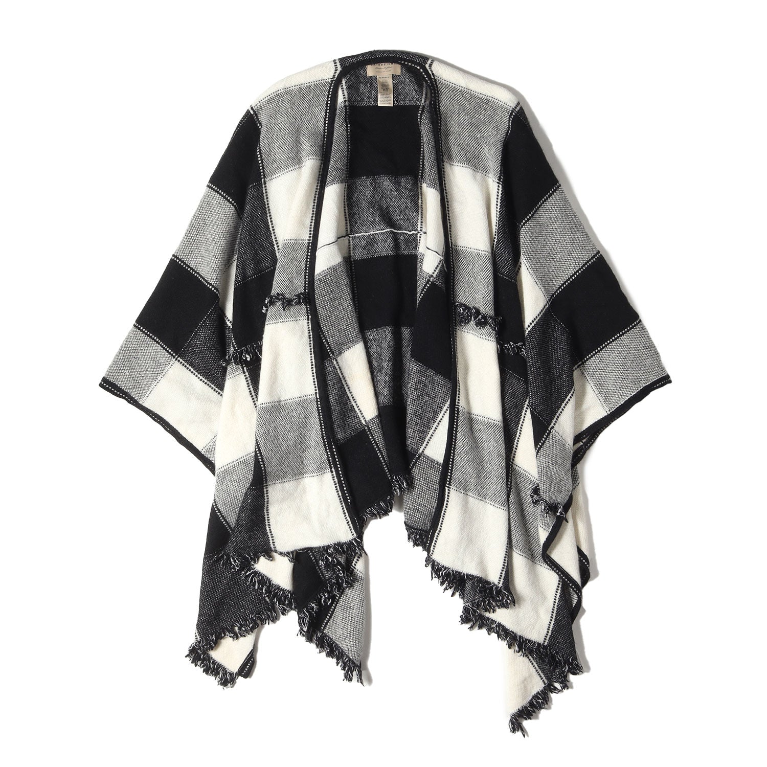 BURBERRY (バーバリー) オーバーチェック フリンジ カシミヤ混 ウール ニット ポンチョ (4022881) / アウター 羽織 定番  ベーシック ラグカジ ラグジュアリー – ブランド古着の通販・買取 | BEEGLE by Boo-Bee